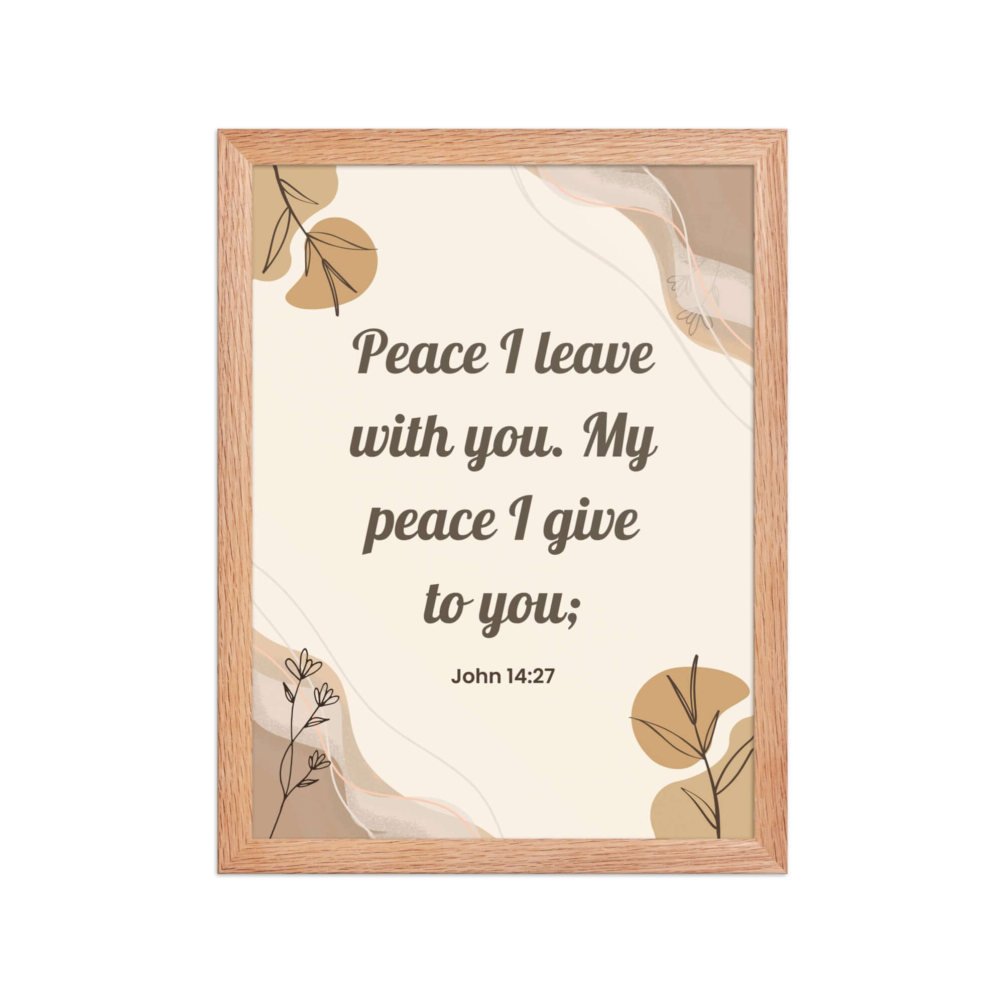 John 14:27 Bible Verse, Peace I Enhanced Matte Paper Framed Poster Wall Art Red Oak 12″×16″