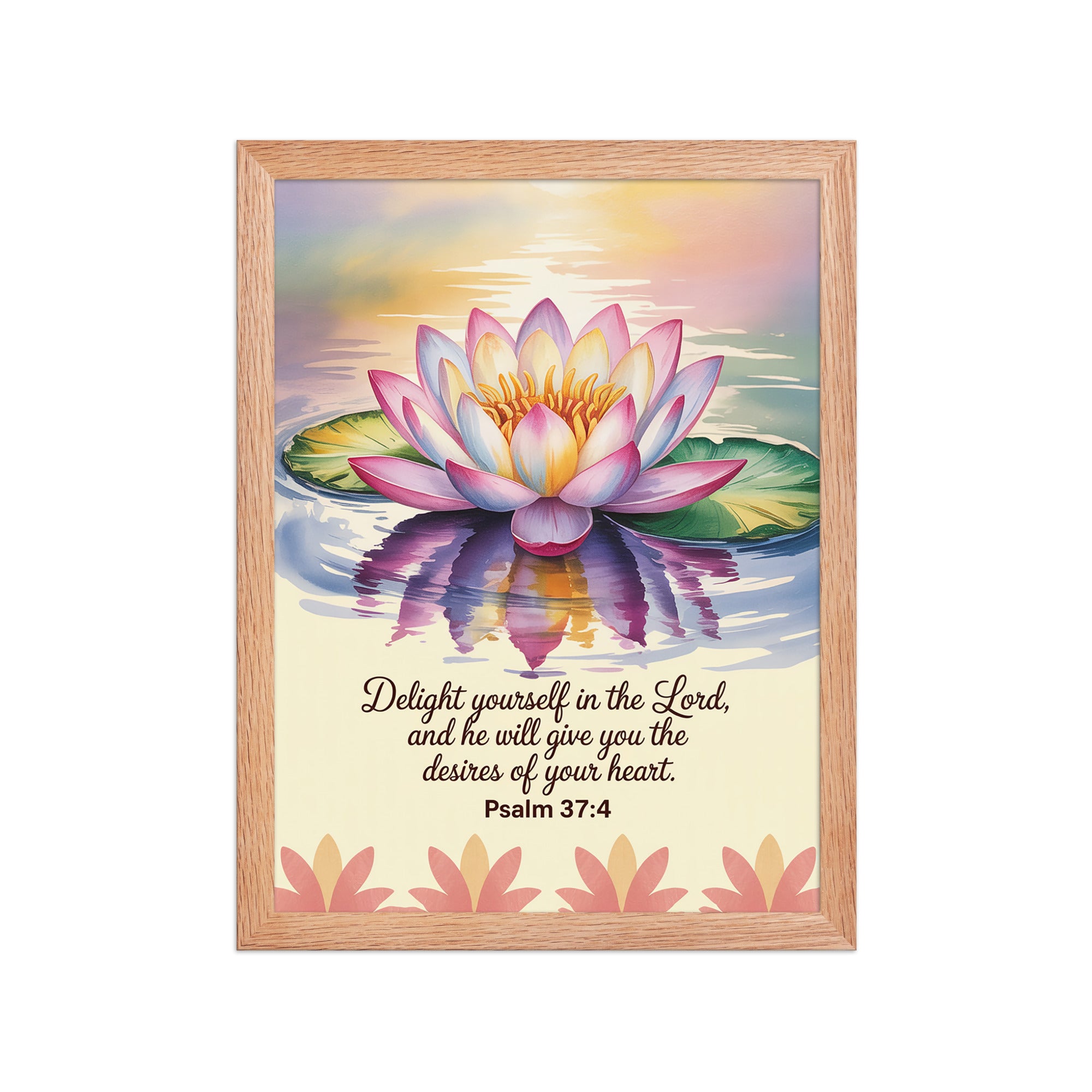 Psalm 37:4 Bible Verse, the Lord Enhanced Matte Paper Framed Poster Red Oak 12″×16″