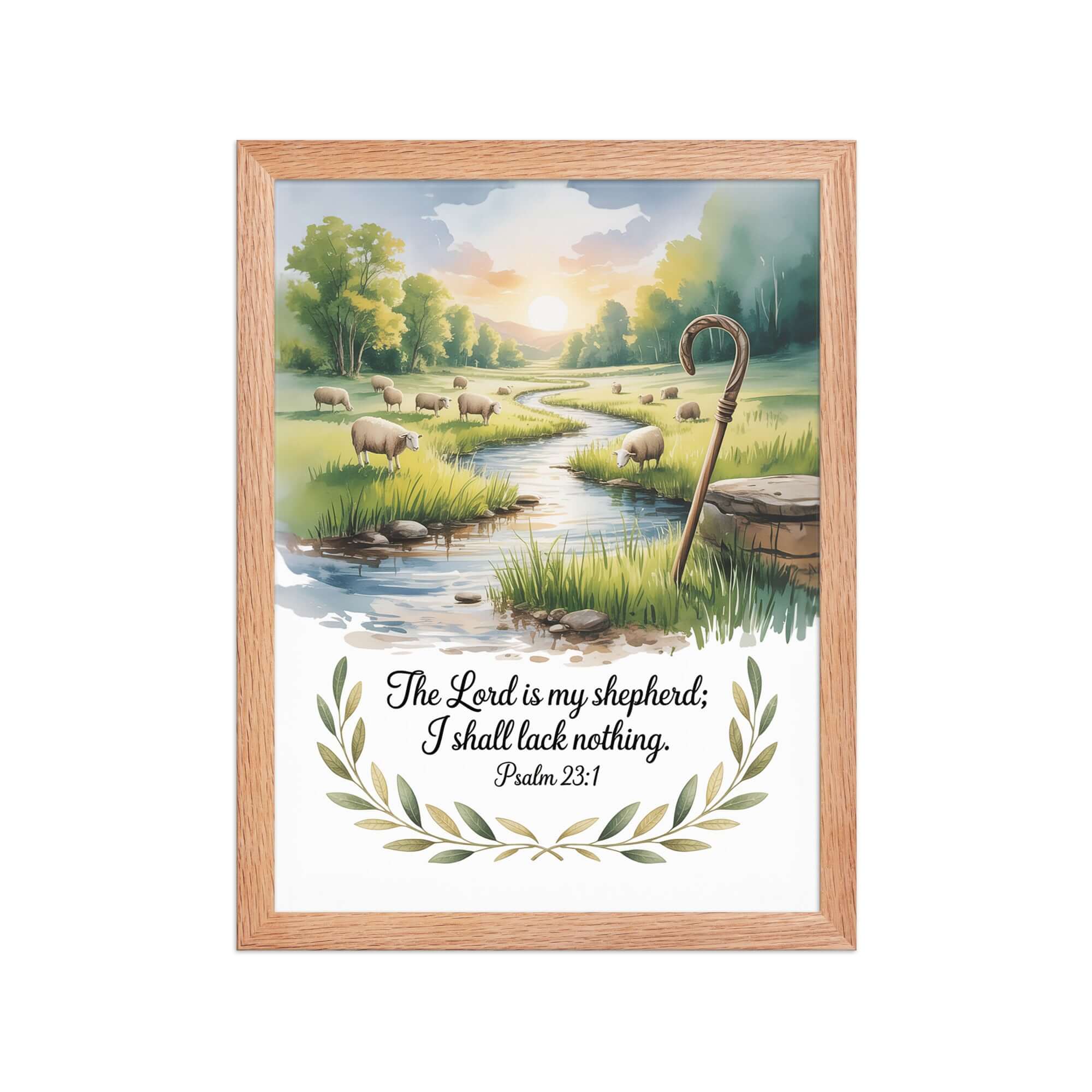 Psalm 23:1 Bible Verse, is my Enhanced Matte Paper Framed Poster Red Oak 12″×16″