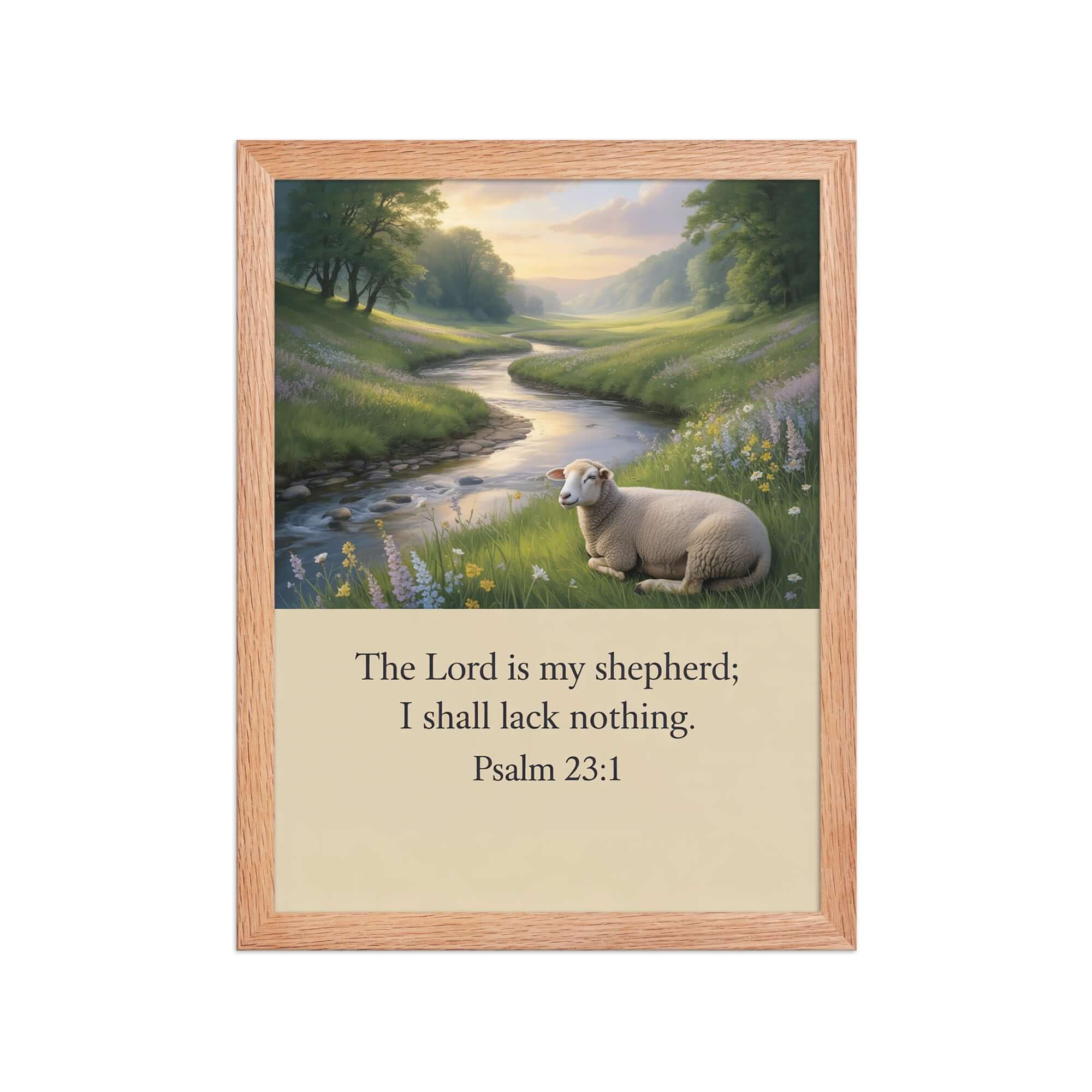 Psalm 23:1 Bible Verse, I shall Enhanced Matte Paper Framed Poster Red Oak 12″×16″