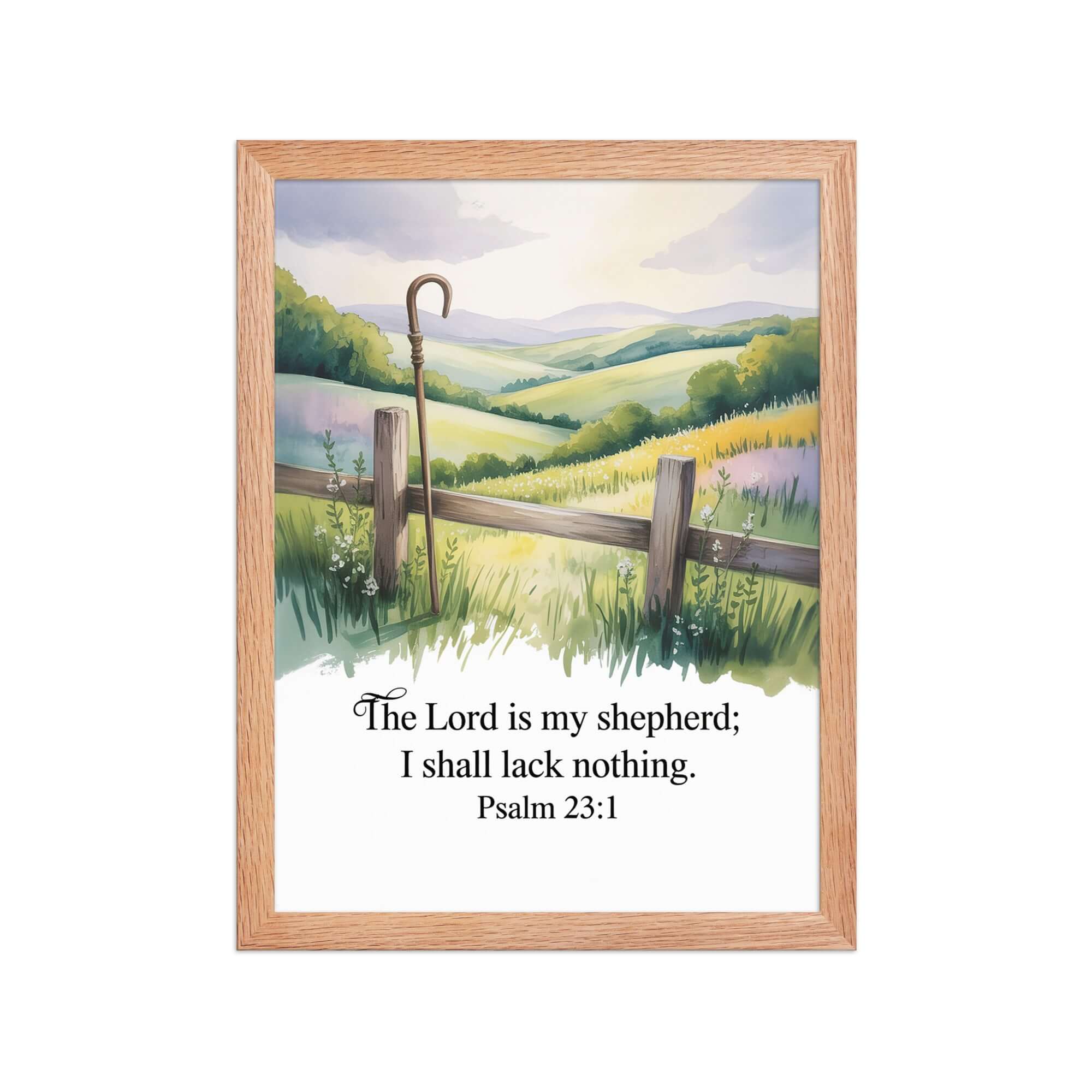 Psalm 23:1 Bible Verse, Lack Enhanced Matte Paper Framed Poster Red Oak 12″×16″