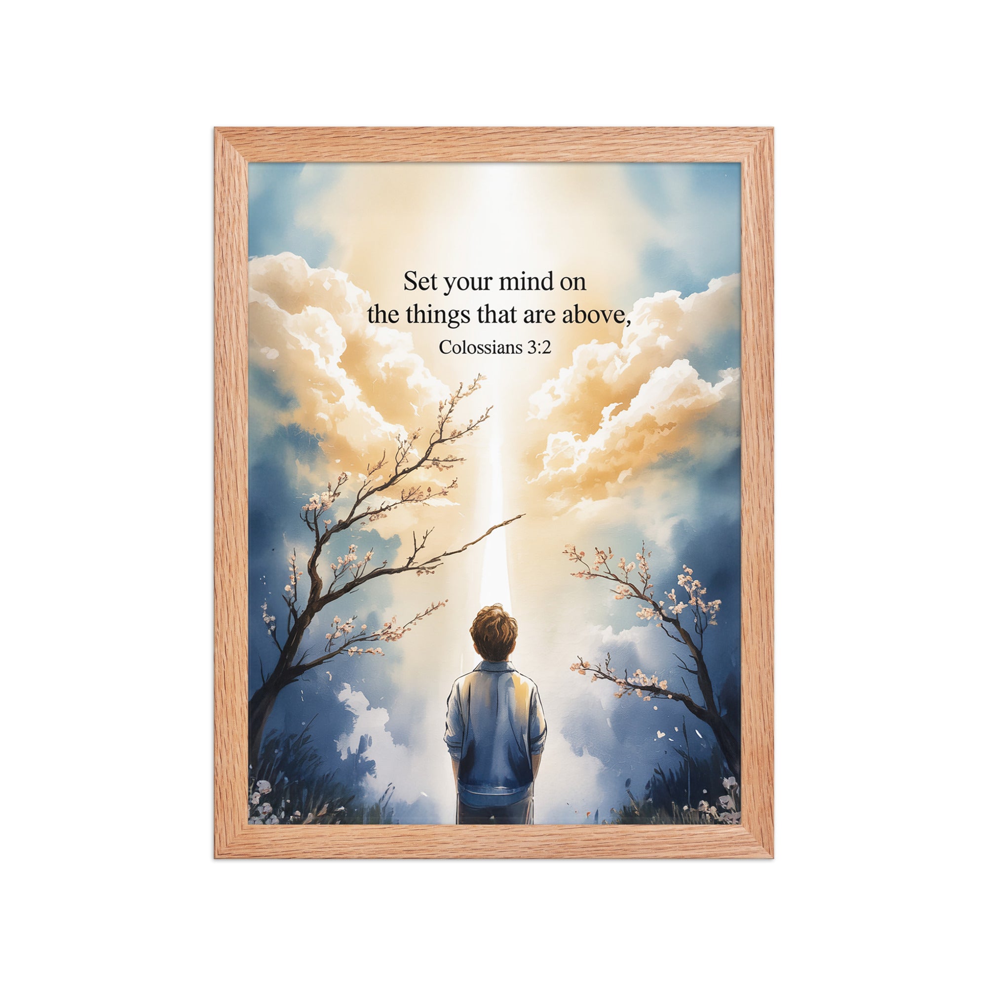 Colossians 3:2 Bible Verse the things Enhanced Matte Paper Framed Poster Red Oak 12″×16″