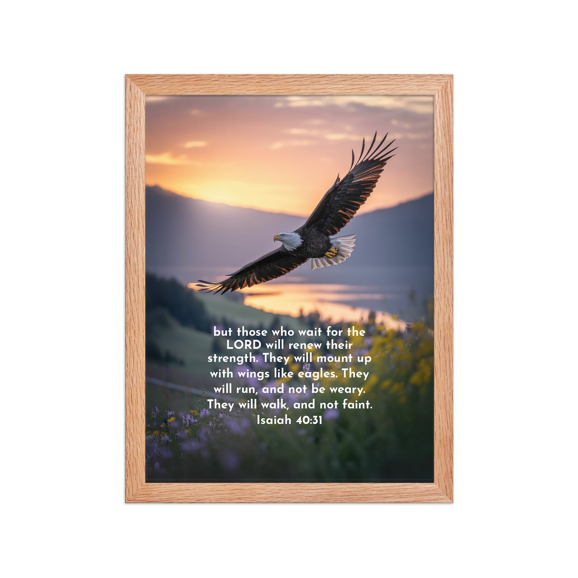 Isaiah 40:31 Bible Verse Renew Strength Enhanced Matte Paper Framed Poster Red Oak 12″×16″