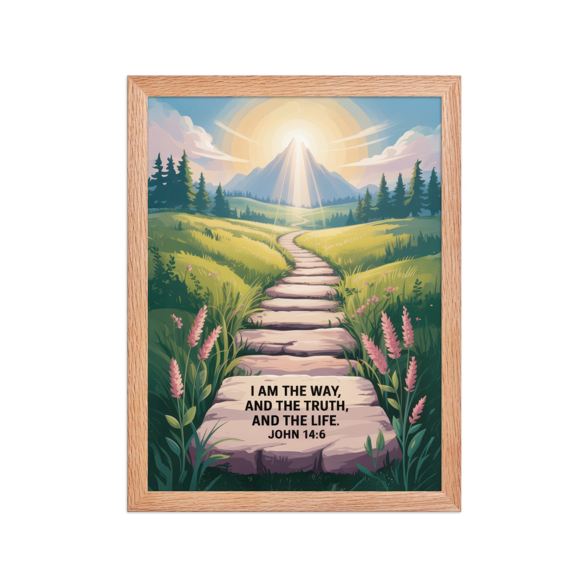 John 14:6 Bible Verse The Truth Enhanced Matte Paper Framed Poster Red Oak 12″×16″