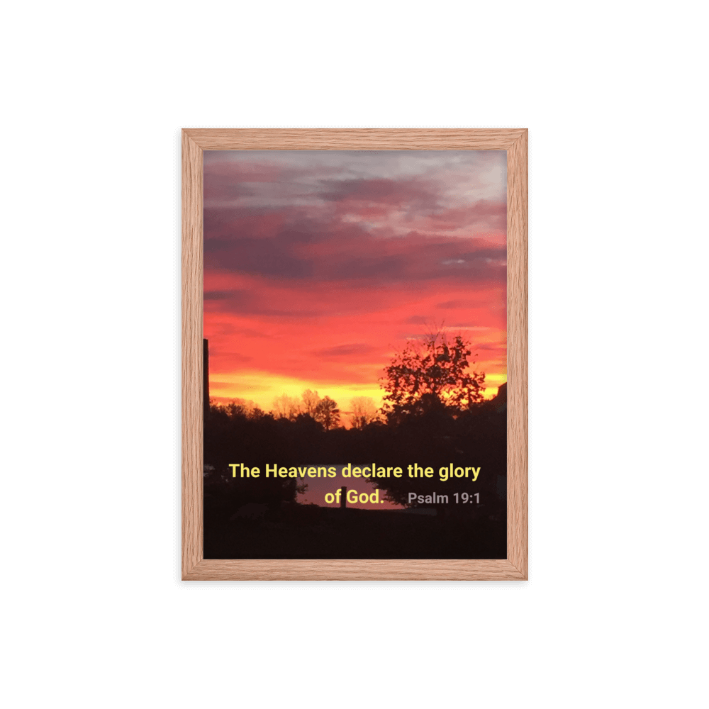 Psalm 19:1 Bible Verse, Sunset Glory Enhanced Matte Paper Framed Poster Wall Art Red Oak 12″×16″
