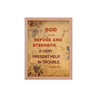Psalm 46:1 Bible Verse, God is Our Refuge Enhanced Matte Paper Framed Poster Wall Art Red Oak 12″×16″