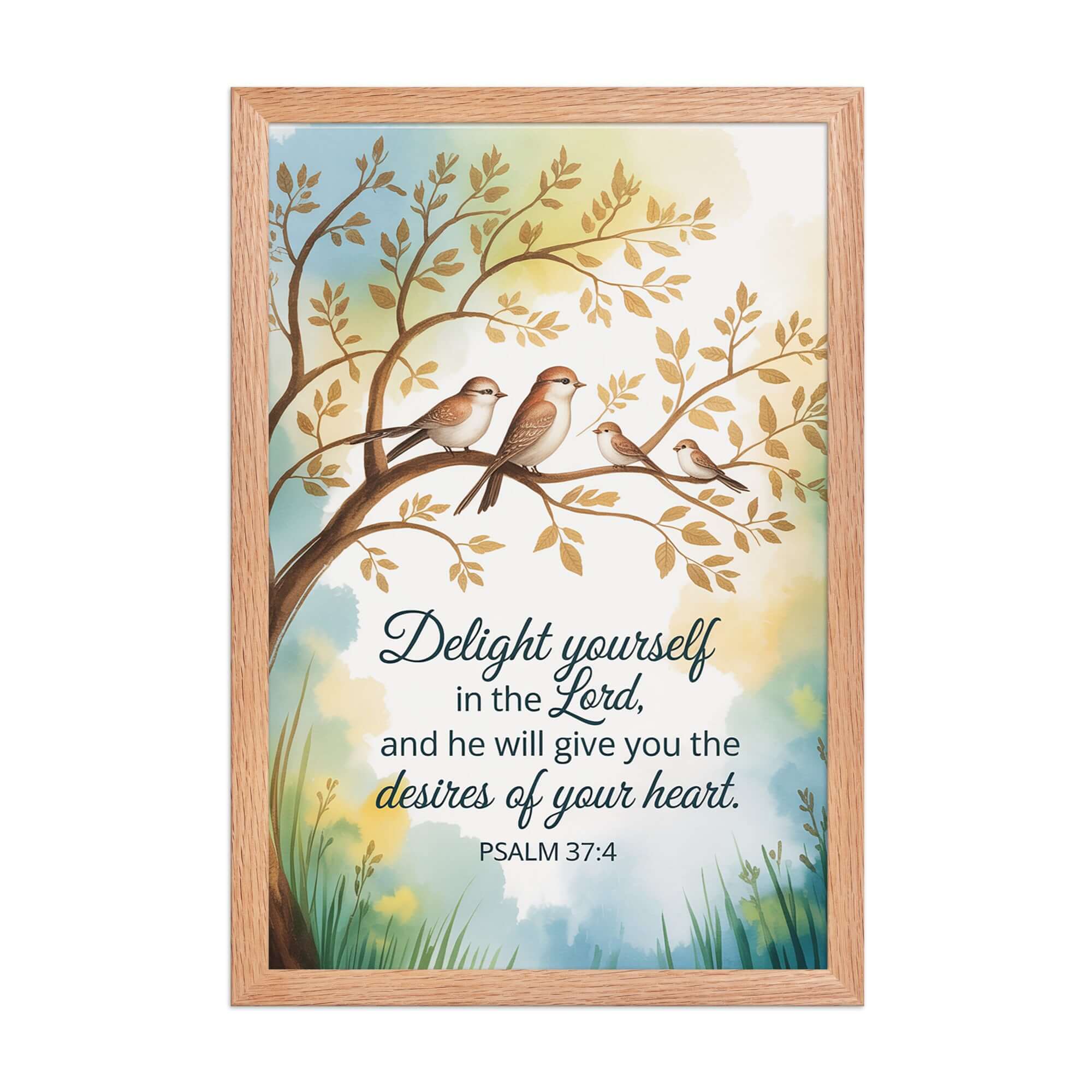 Psalm 37:4 Bible Verse, Yourself Enhanced Matte Paper Framed Poster Red Oak 12″×18″