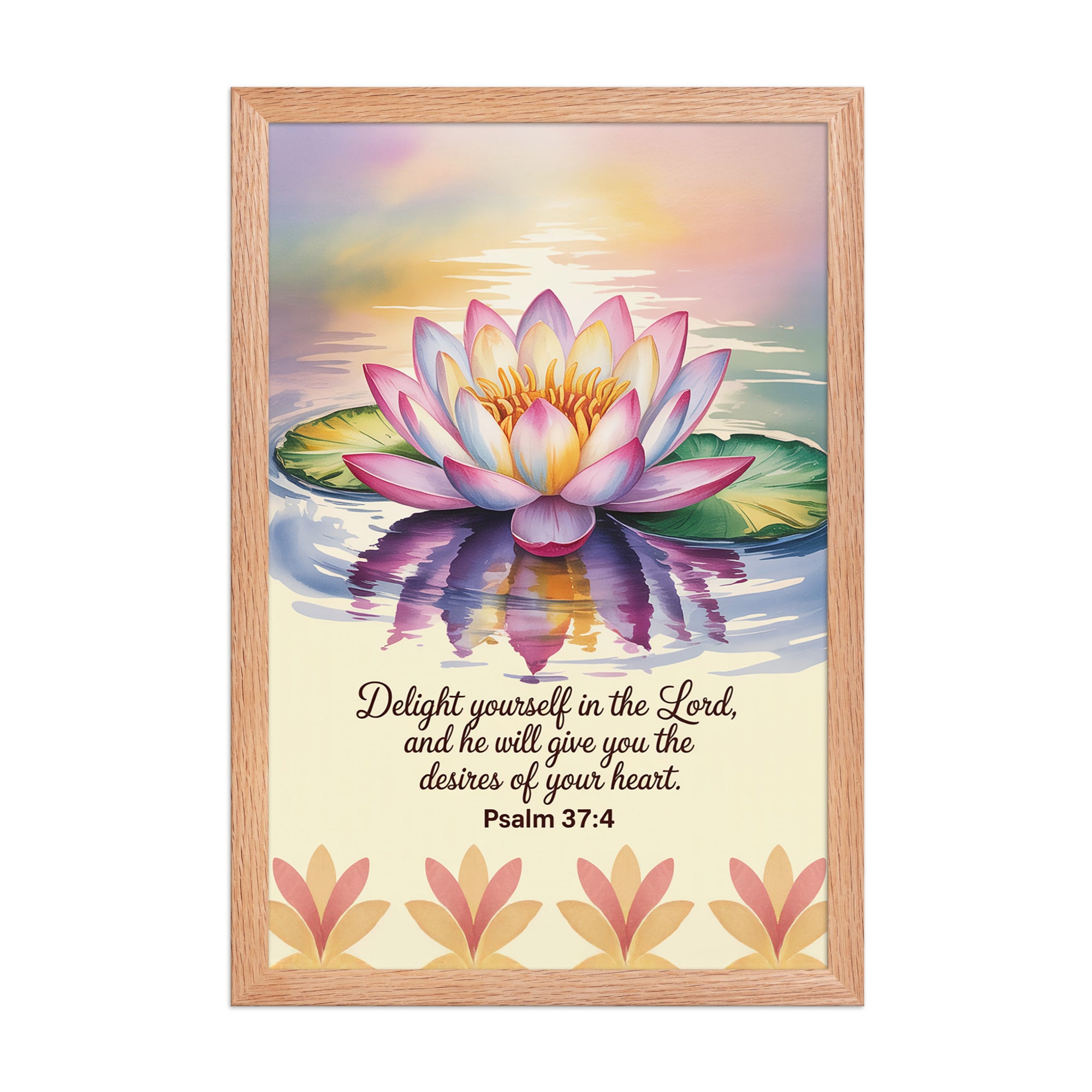 Psalm 37:4 Bible Verse, the Lord Enhanced Matte Paper Framed Poster Red Oak 12″×18″