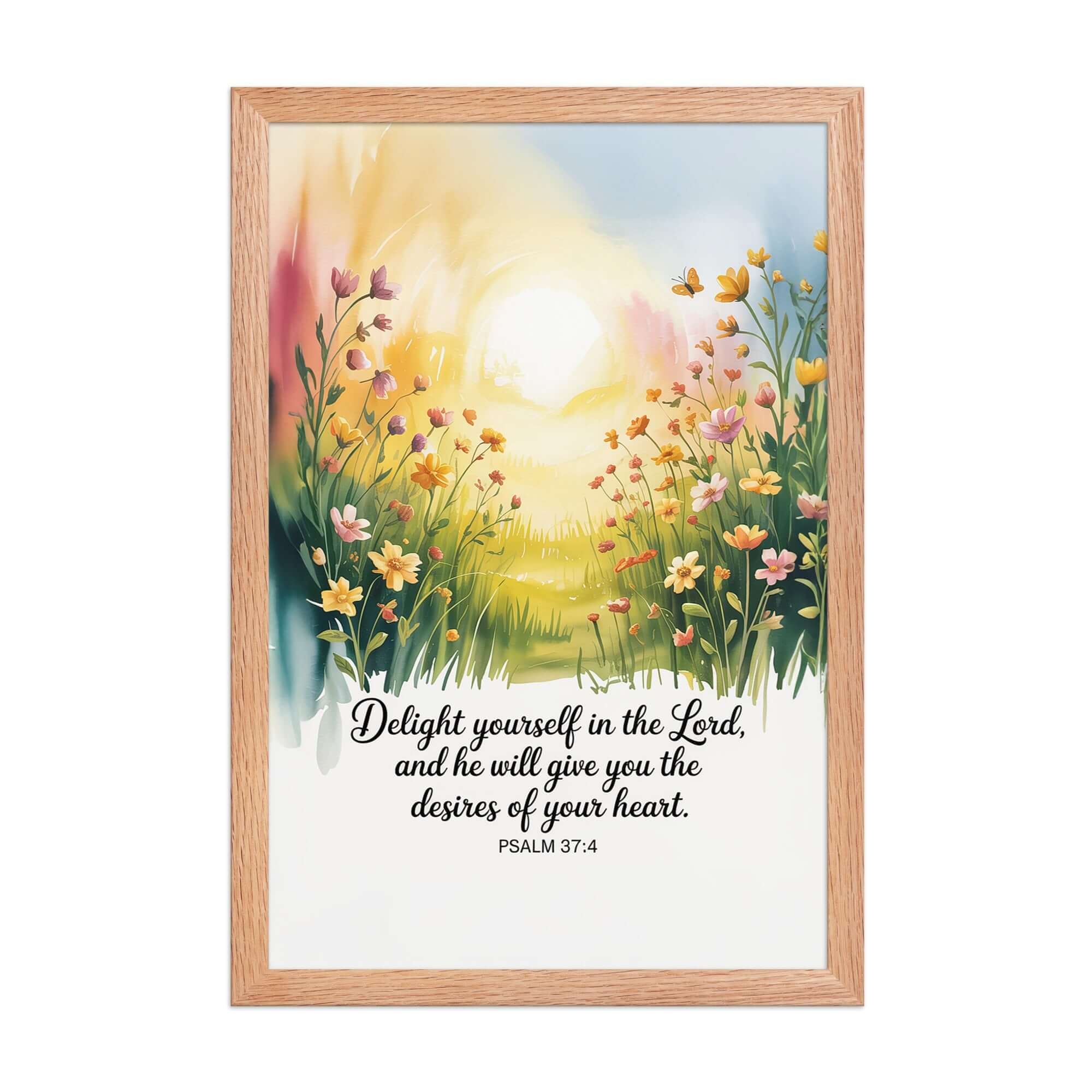 Psalm 37:4 Bible Verse, will give Enhanced Matte Paper Framed Poster Red Oak 12″×18″