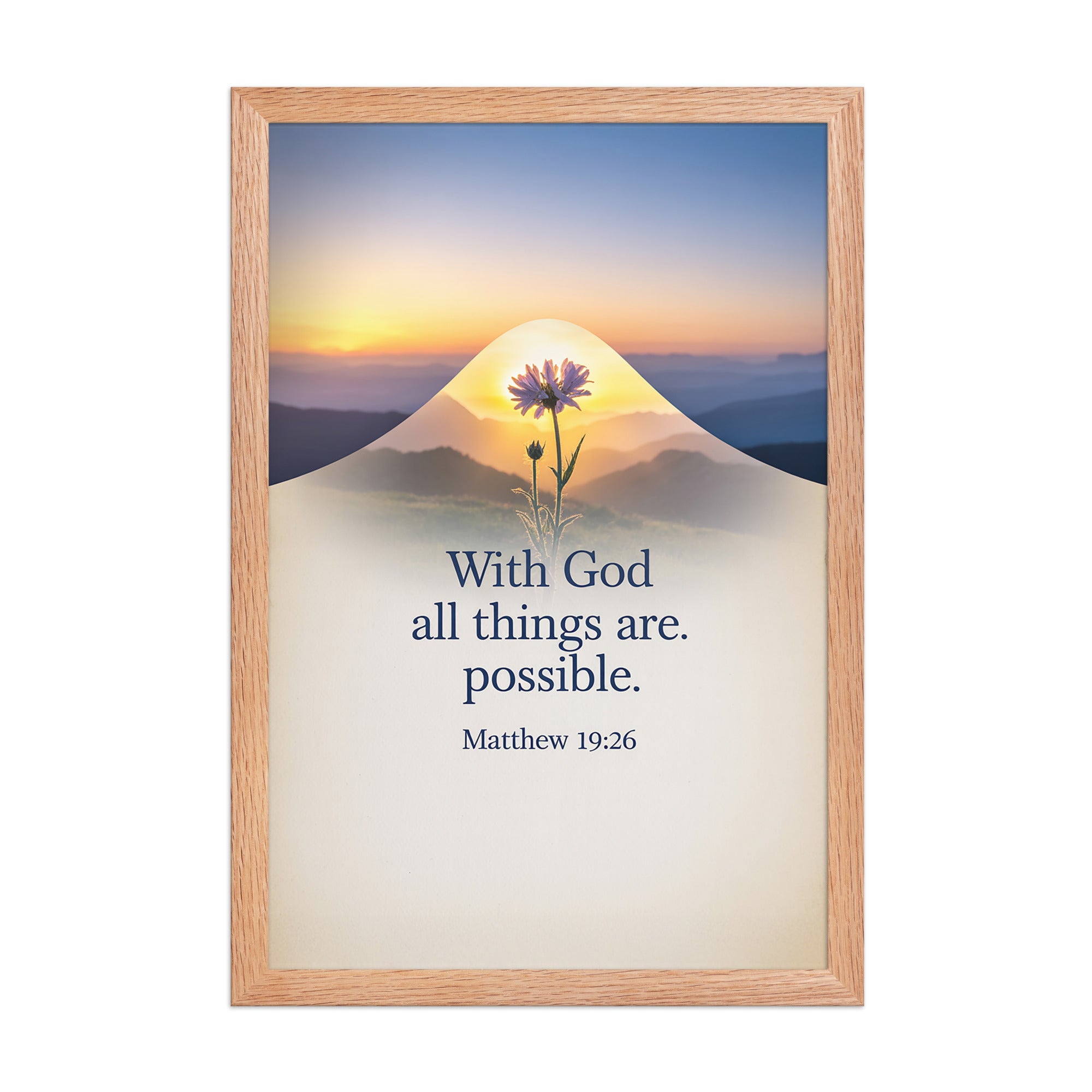 Matthew 19:26 Bible Verse at them Enhanced Matte Paper Framed Poster Red Oak 12″×18″