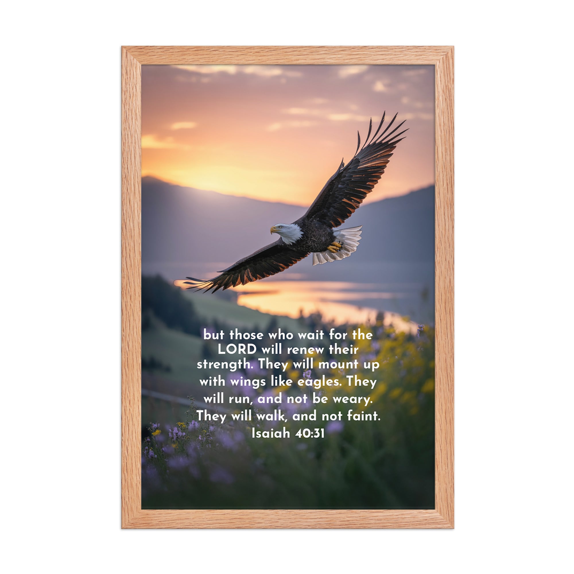 Isaiah 40:31 Bible Verse Renew Strength Enhanced Matte Paper Framed Poster Red Oak 12″×18″