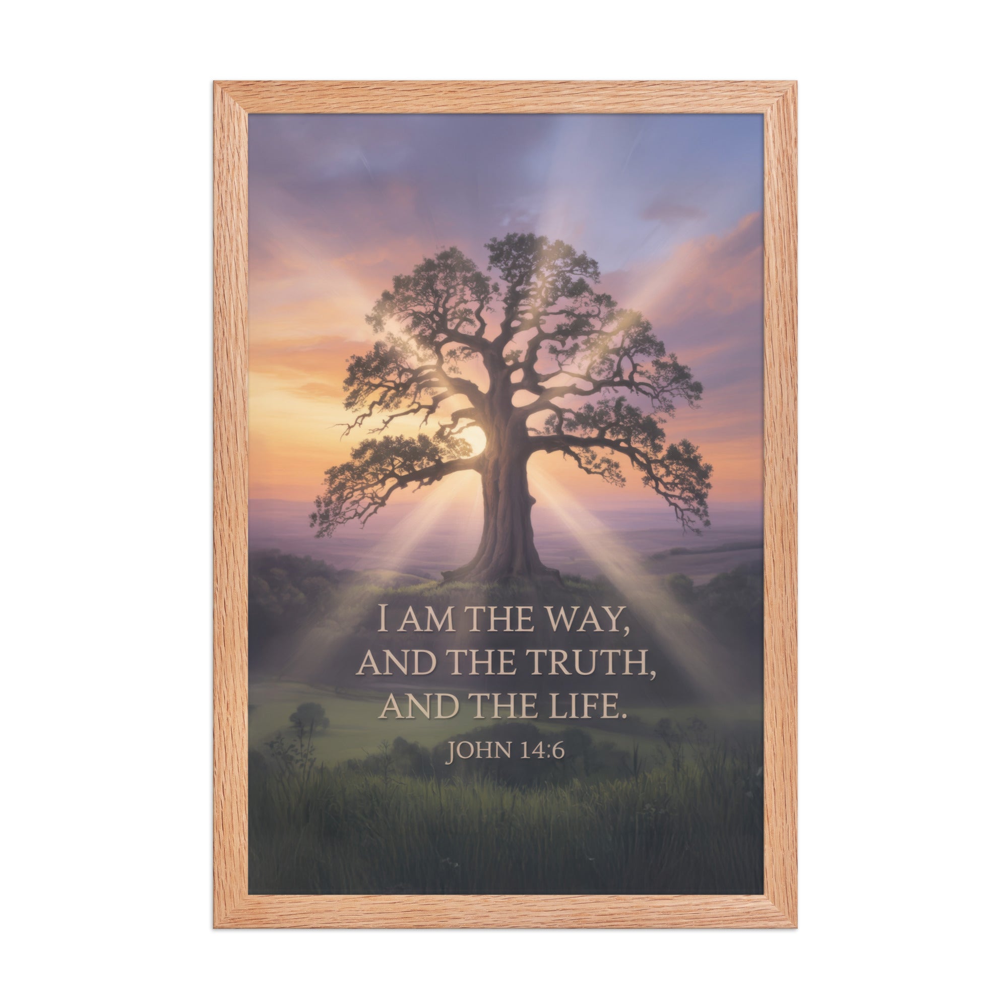 John 14:6 Bible Verse Jesus said Enhanced Matte Paper Framed Poster Red Oak 12″×18″