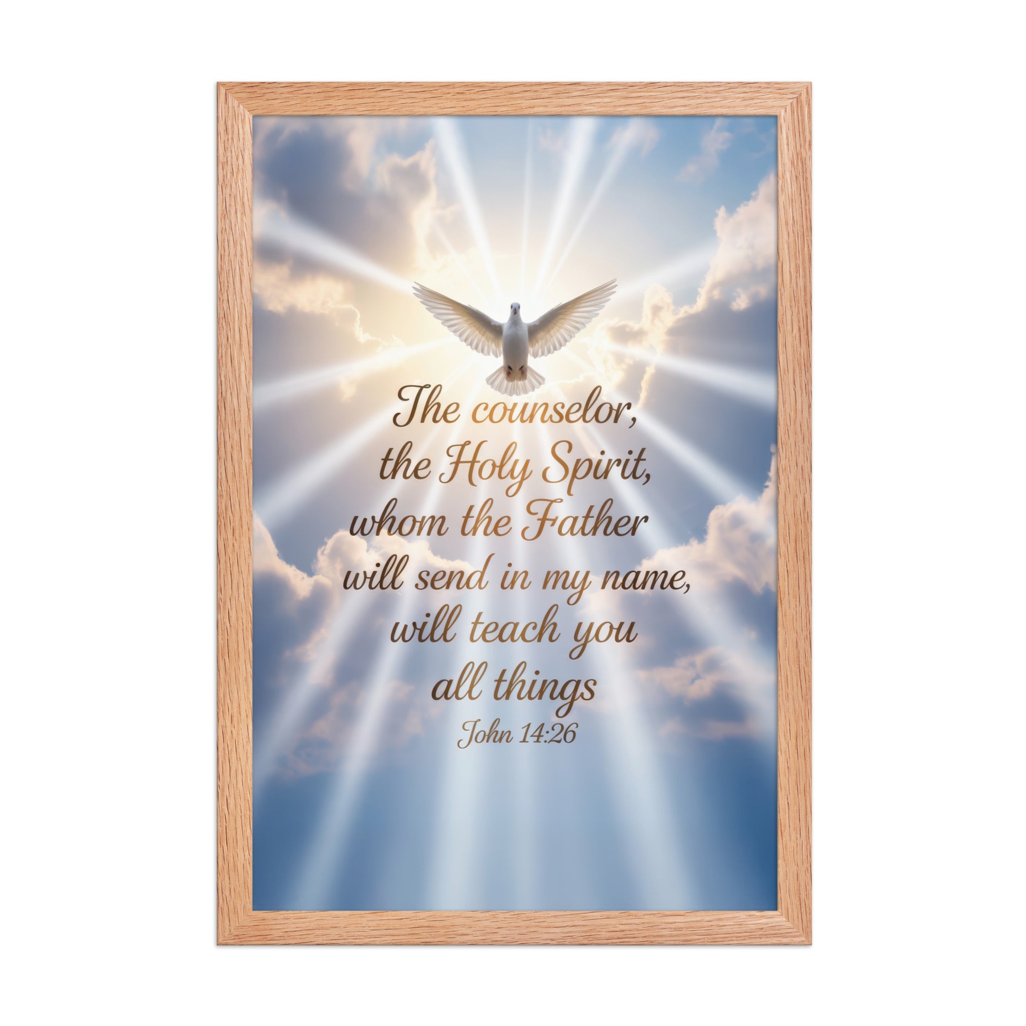 John 14:26 Bible Verse Father Enhanced Matte Paper Framed Poster Red Oak 12″×18″
