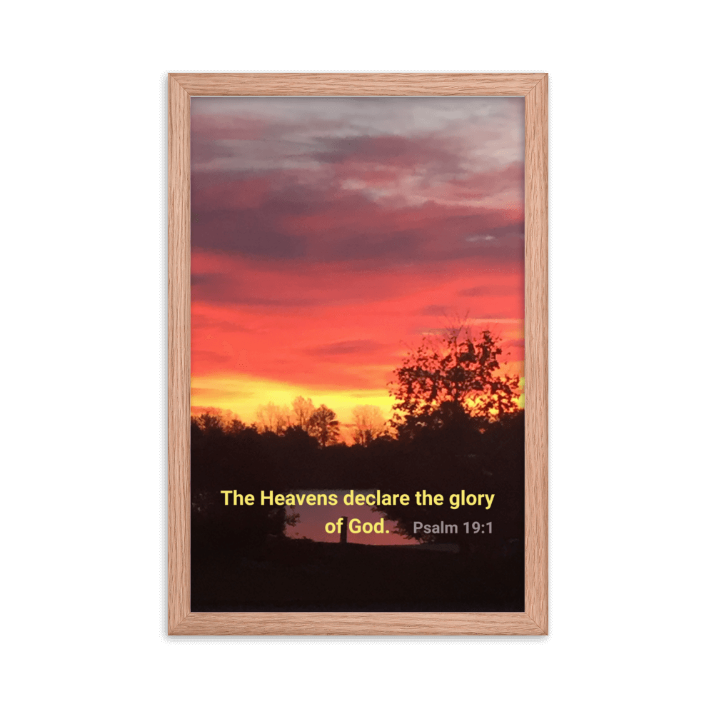 Psalm 19:1 Bible Verse, Sunset Glory Enhanced Matte Paper Framed Poster Wall Art Red Oak 12″×18″