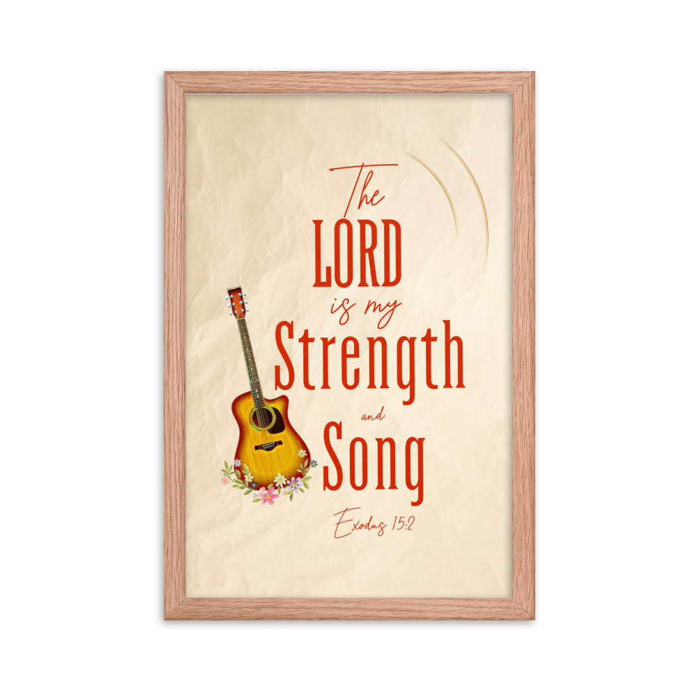 Exodus 15:2 Bible Verse, The LORD is my strength Enhanced Matte Paper Framed Poster Wall Art Red Oak 12″×18″