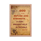 Psalm 46:1 Bible Verse, God is Our Refuge Enhanced Matte Paper Framed Poster Wall Art Red Oak 12″×18″