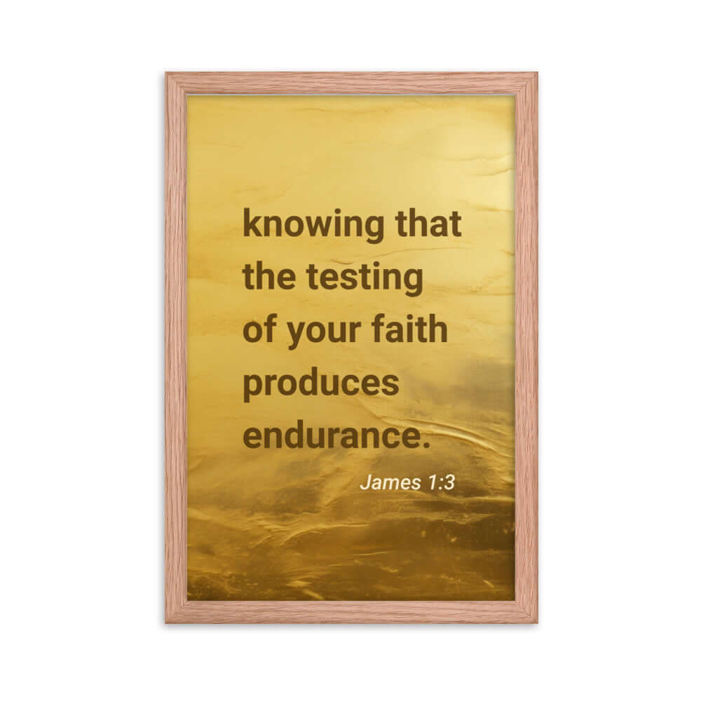 James 1:3 Bible Verse, testing of your faith Enhanced Matte Paper Framed Poster Wall Art Red Oak 12″×18″