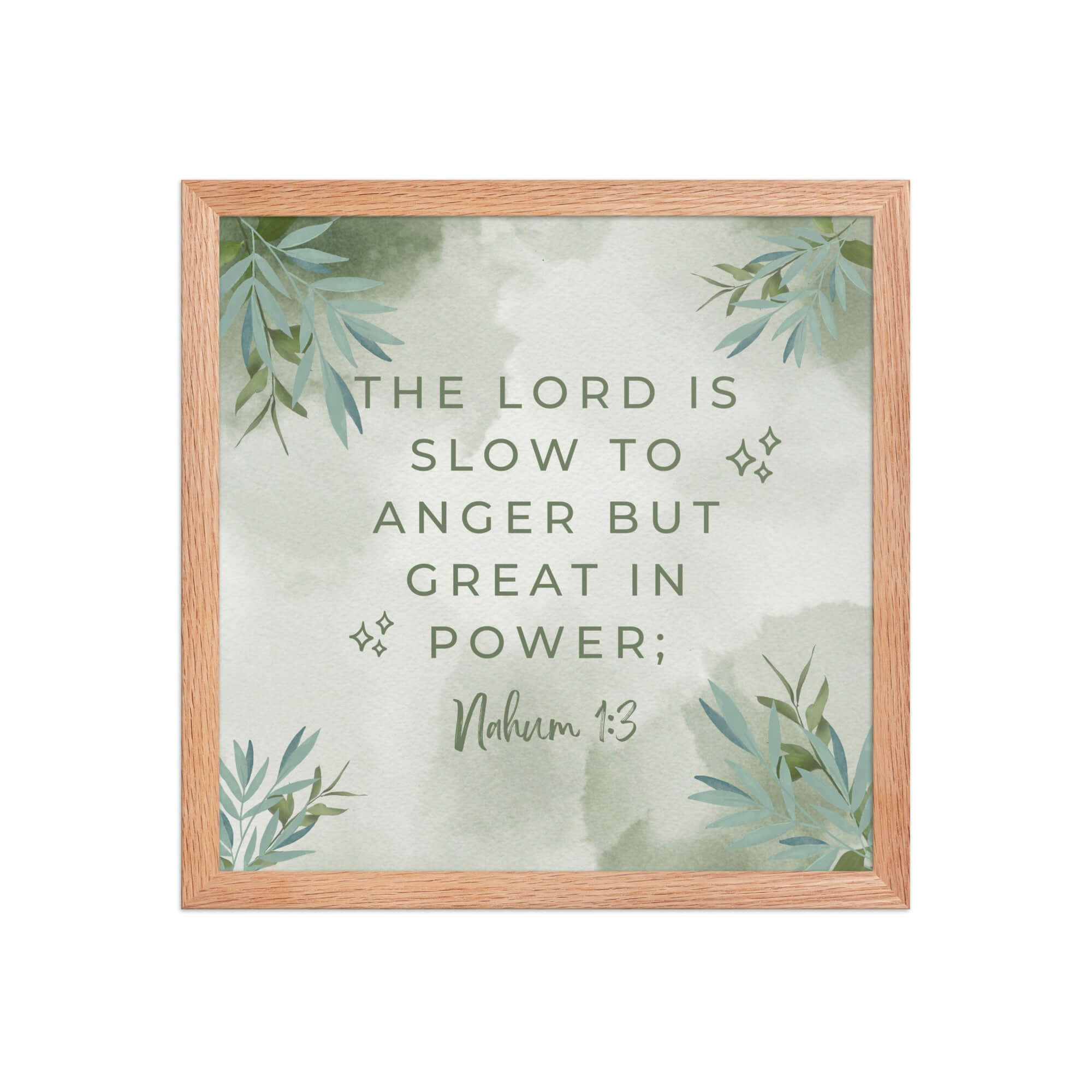 Nahum 1:3 Bible Verse, The Lord is slow Enhanced Matte Paper Framed Poster Wall Art Red Oak 14″×14″