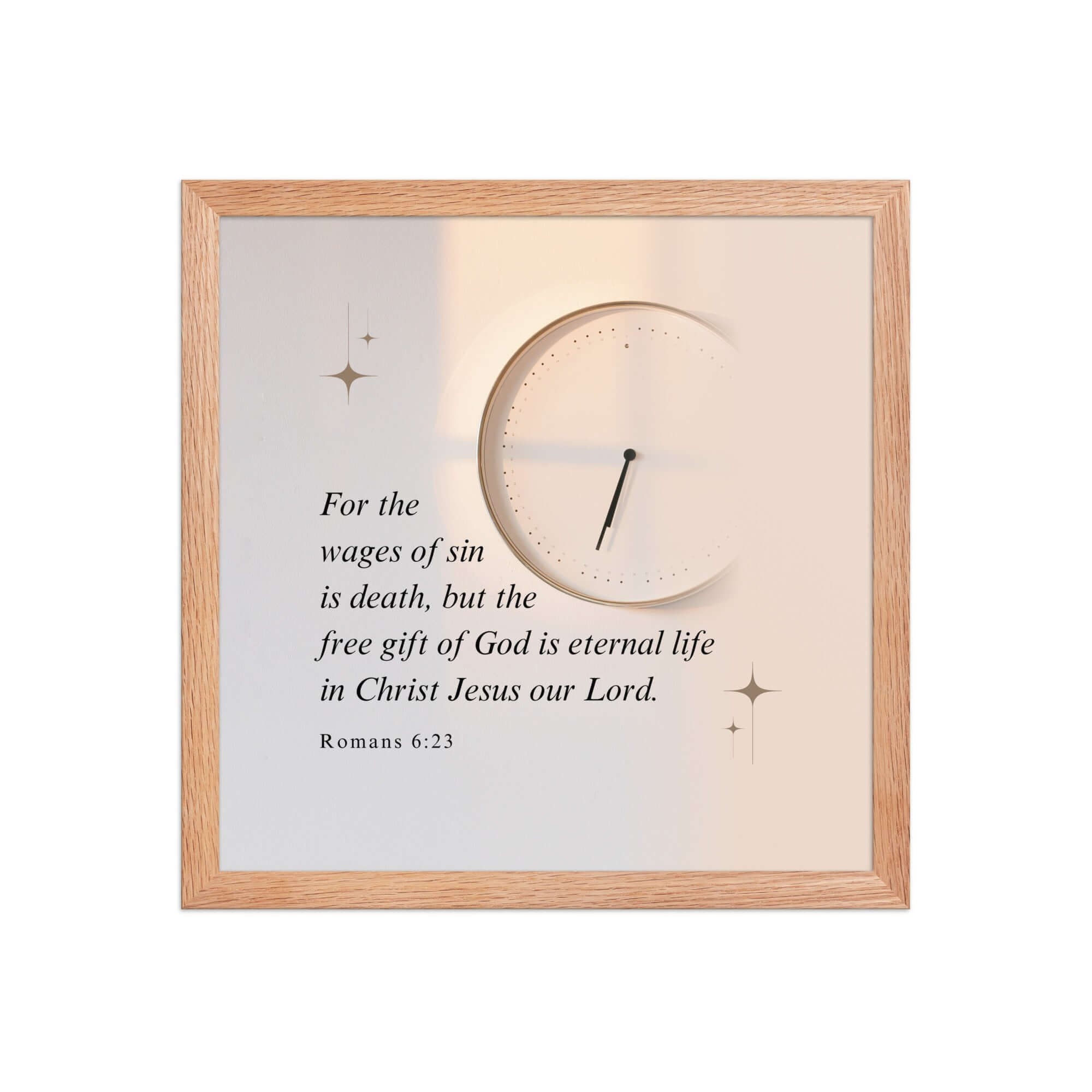 Romans 6:23 Bible Verse, our Lord Enhanced Matte Paper Framed Poster Wall Art Red Oak 14″×14″