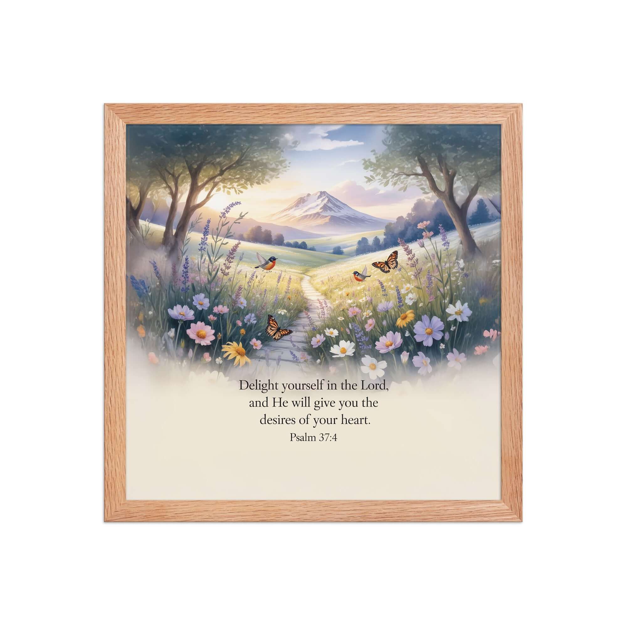 Psalm 37:4 Bible Verse, Delight Enhanced Matte Paper Framed Poster Red Oak 14″×14″