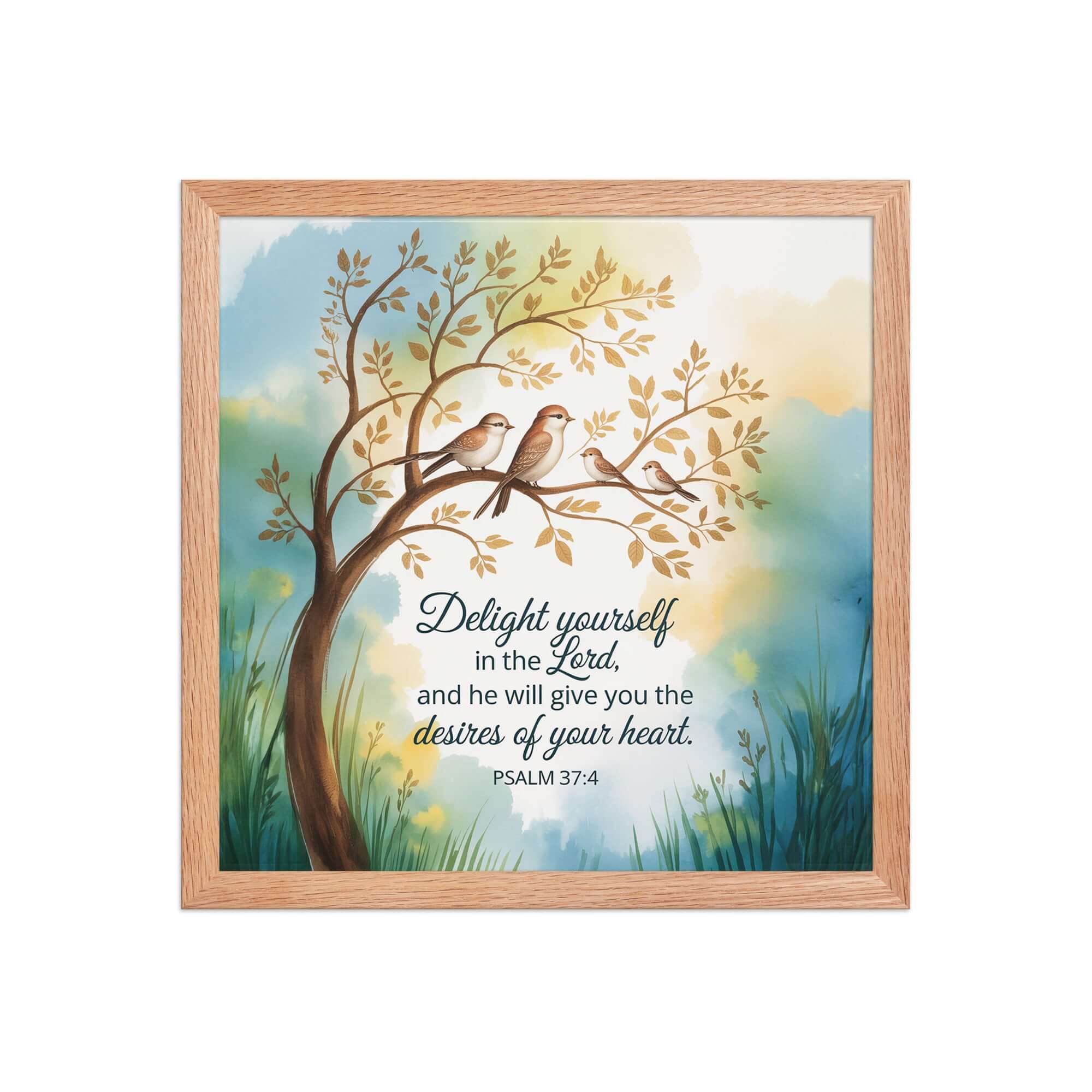 Psalm 37:4 Bible Verse, Yourself Enhanced Matte Paper Framed Poster Red Oak 14″×14″