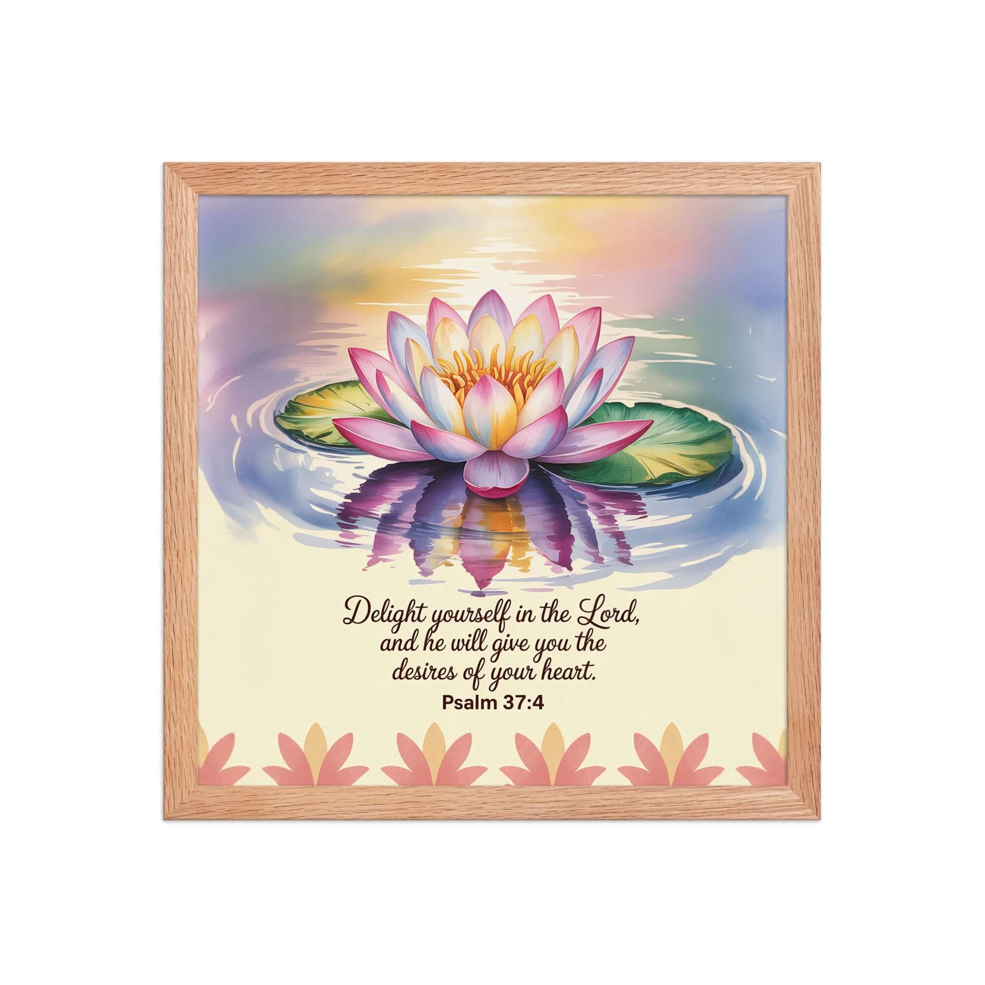 Psalm 37:4 Bible Verse, the Lord Enhanced Matte Paper Framed Poster Red Oak 14″×14″