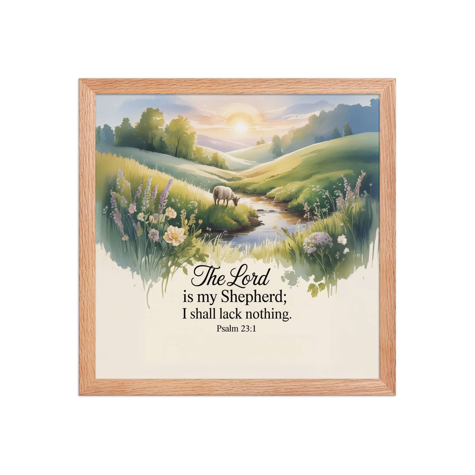 Psalm 23:1 Bible Verse, Lord Enhanced Matte Paper Framed Poster Red Oak 14″×14″