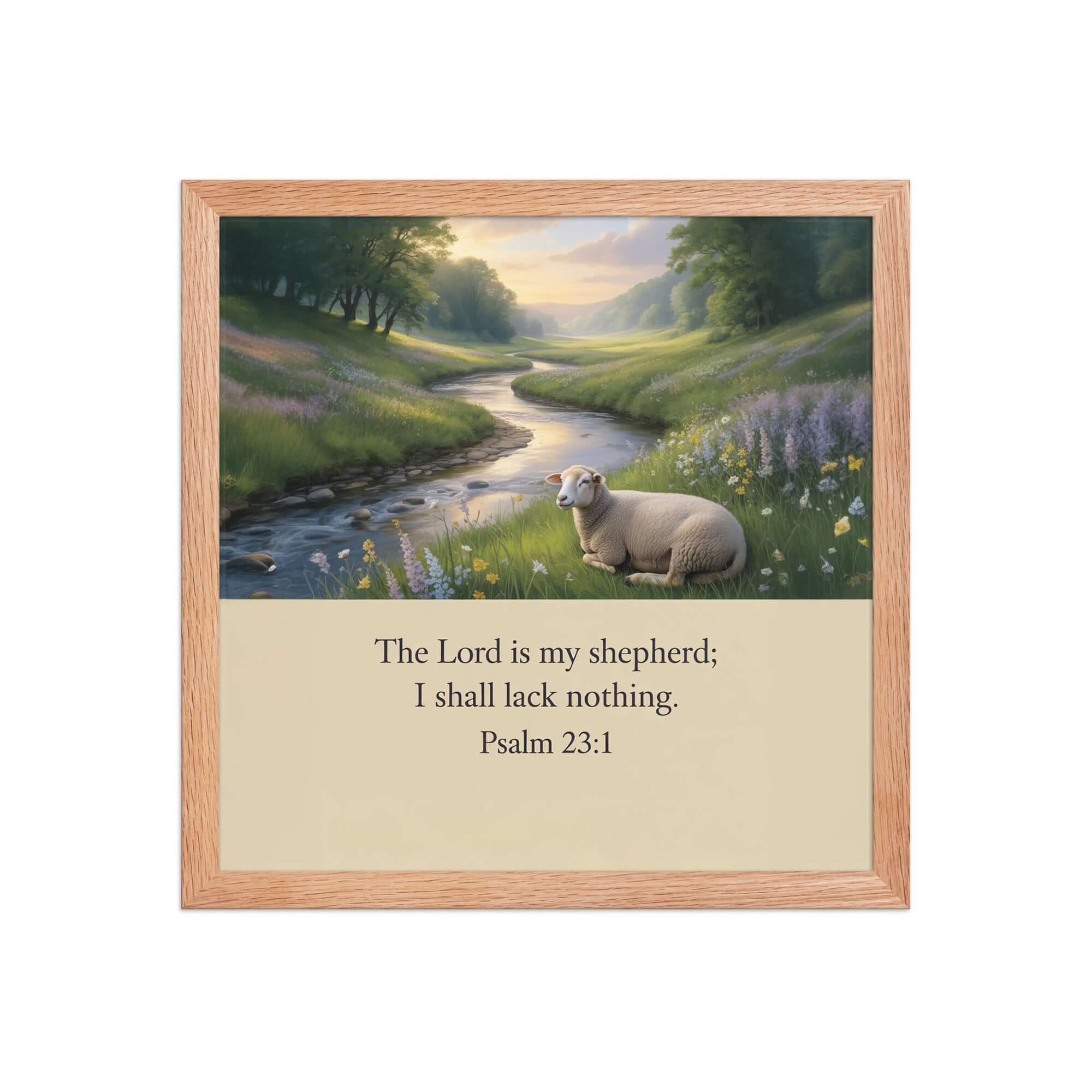 Psalm 23:1 Bible Verse, I shall Enhanced Matte Paper Framed Poster Red Oak 14″×14″