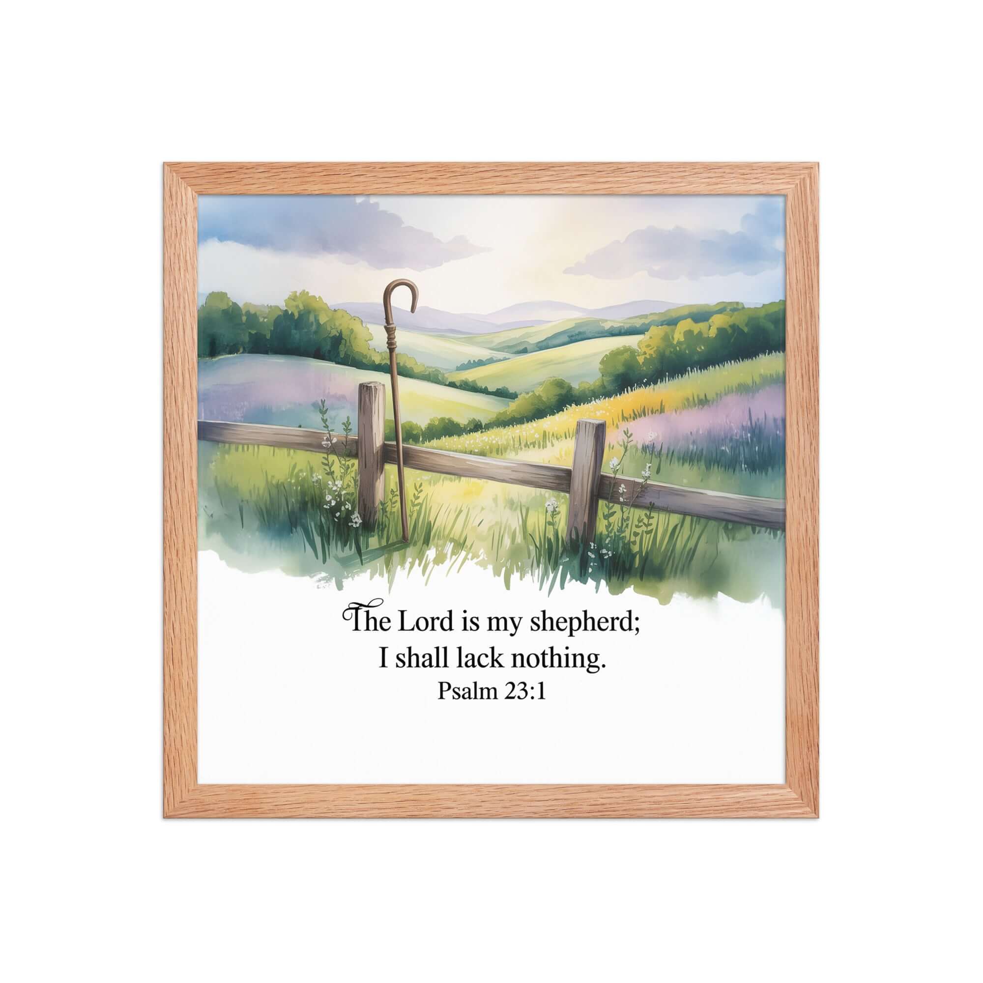 Psalm 23:1 Bible Verse, Lack Enhanced Matte Paper Framed Poster Red Oak 14″×14″