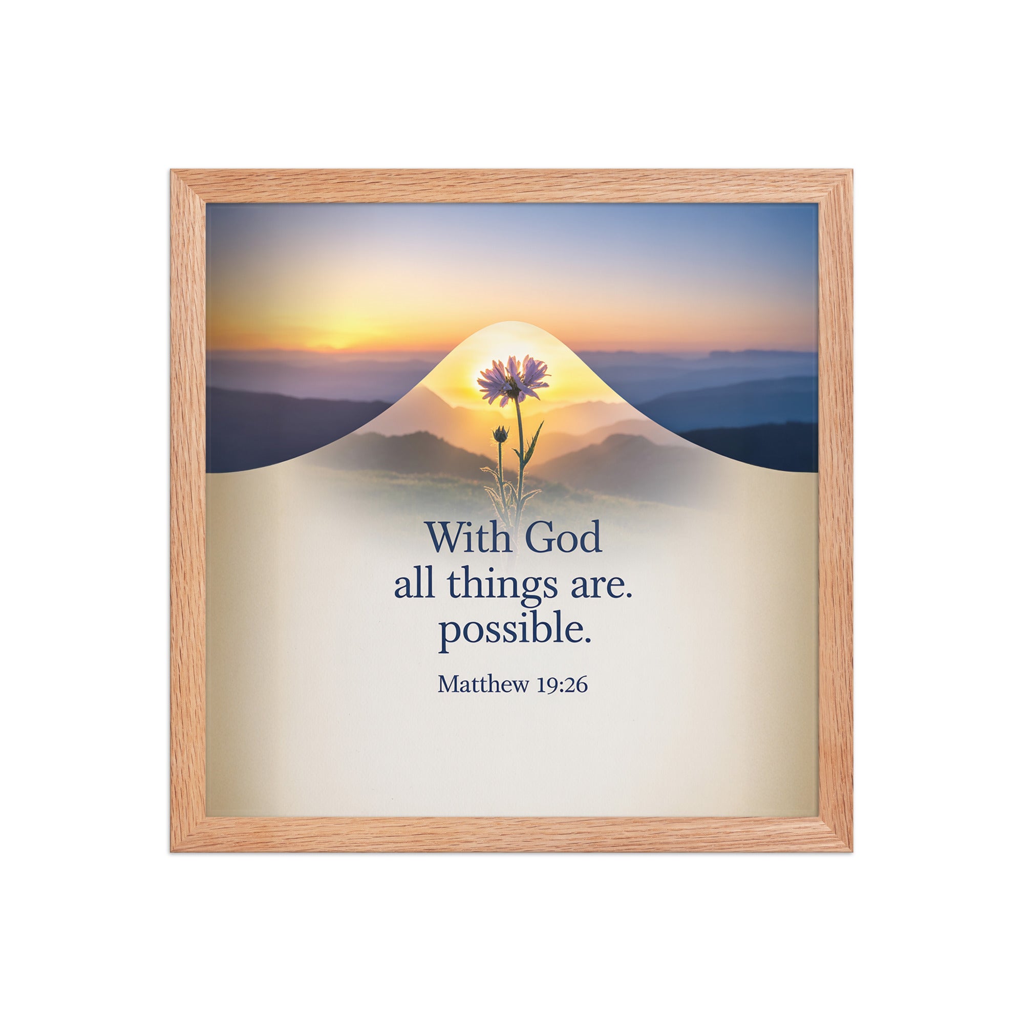 Matthew 19:26 Bible Verse at them Enhanced Matte Paper Framed Poster Red Oak 14″×14″
