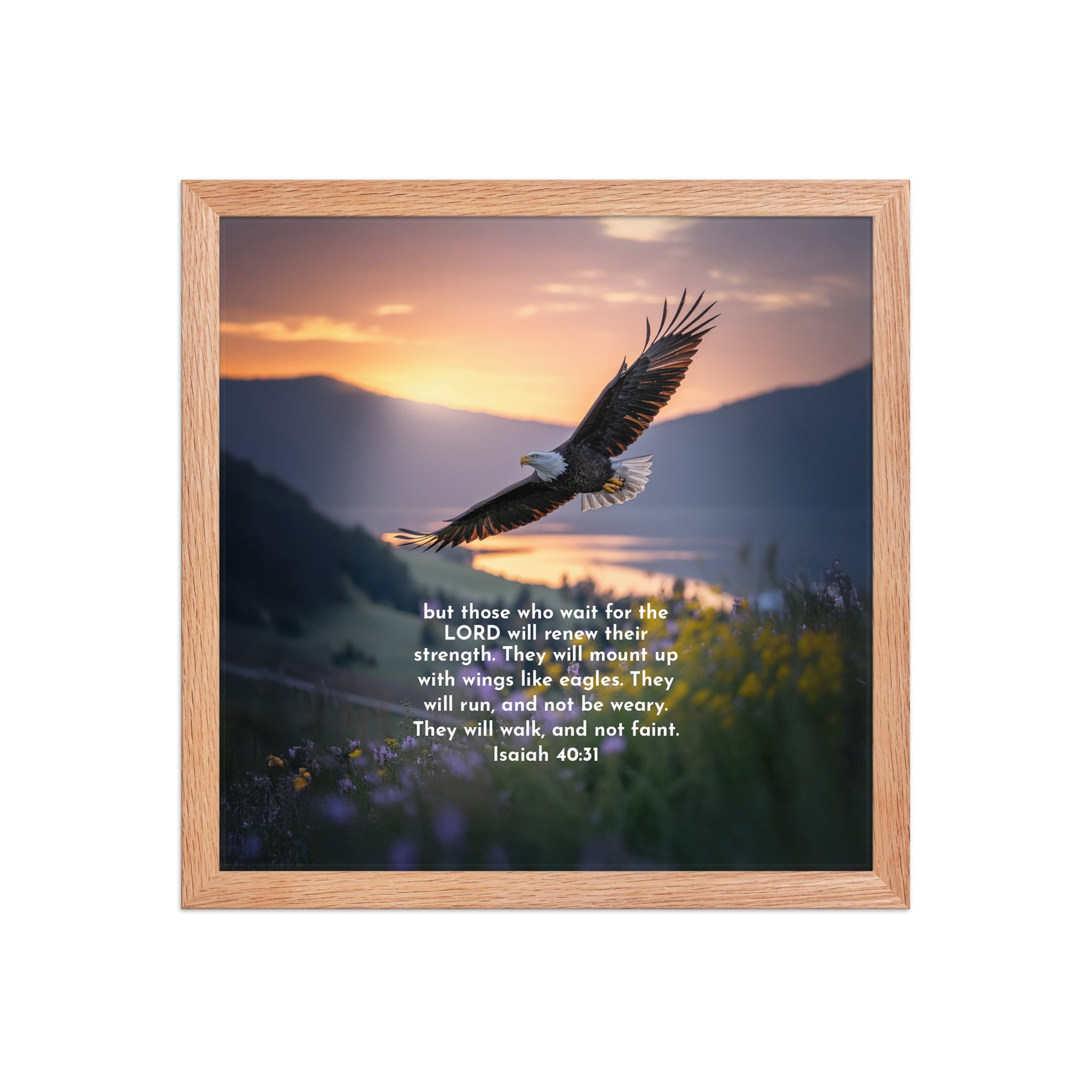 Isaiah 40:31 Bible Verse Renew Strength Enhanced Matte Paper Framed Poster Red Oak 14″×14″