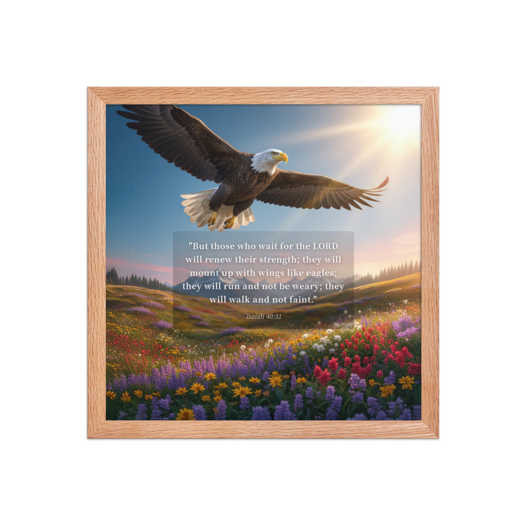 Isaiah 40:31 Bible Verse Who Wait Enhanced Matte Paper Framed Poster Red Oak 14″×14″