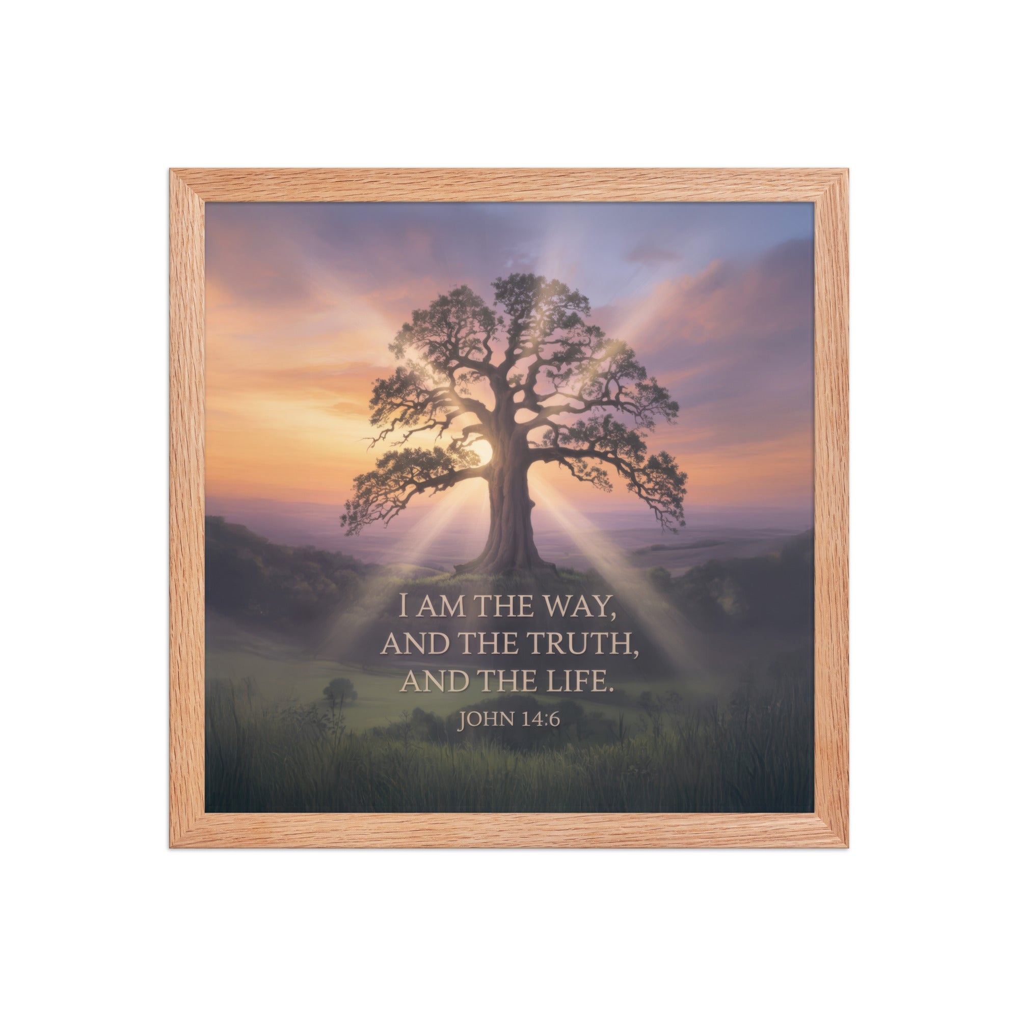John 14:6 Bible Verse Jesus said Enhanced Matte Paper Framed Poster Red Oak 14″×14″