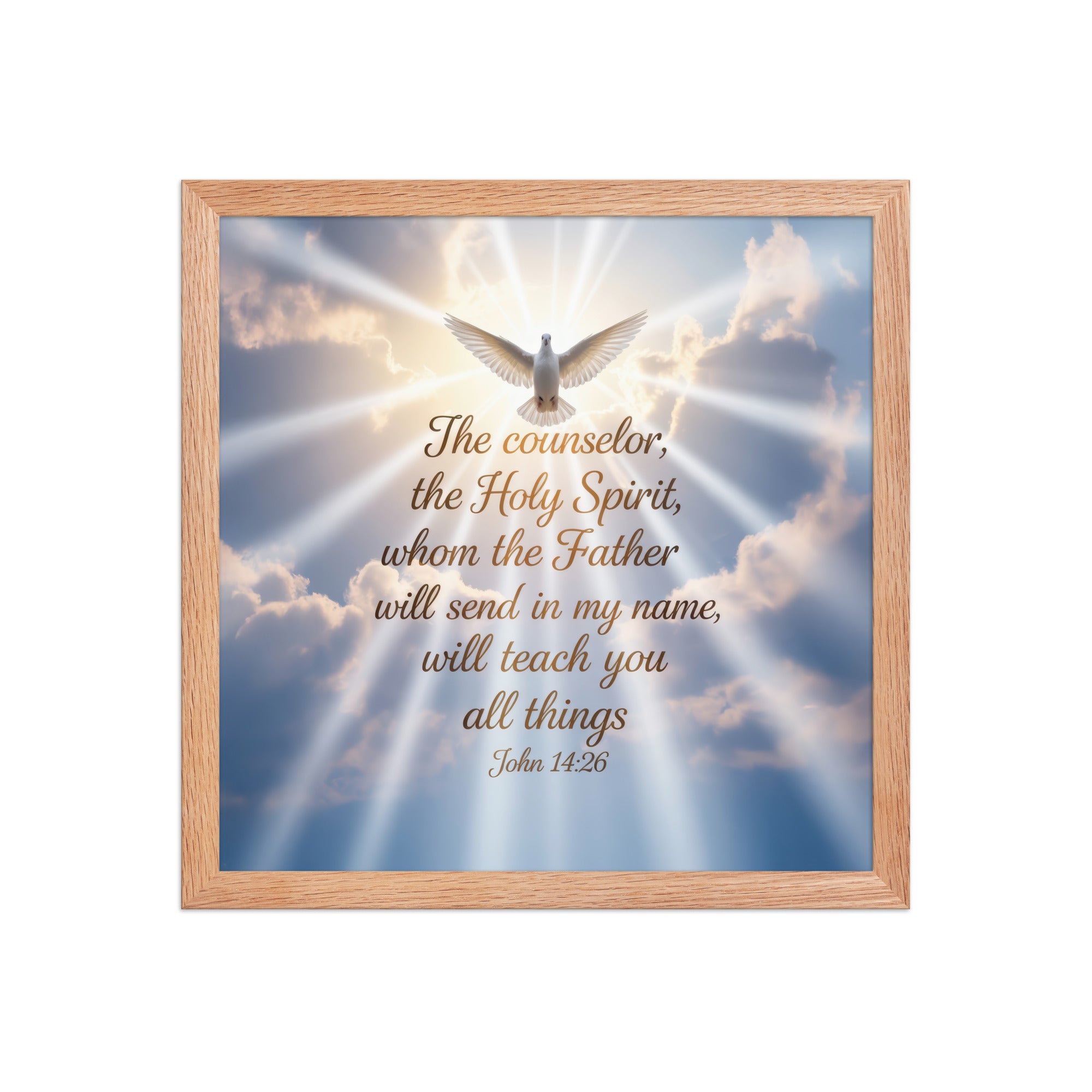 John 14:26 Bible Verse Father Enhanced Matte Paper Framed Poster Red Oak 14″×14″