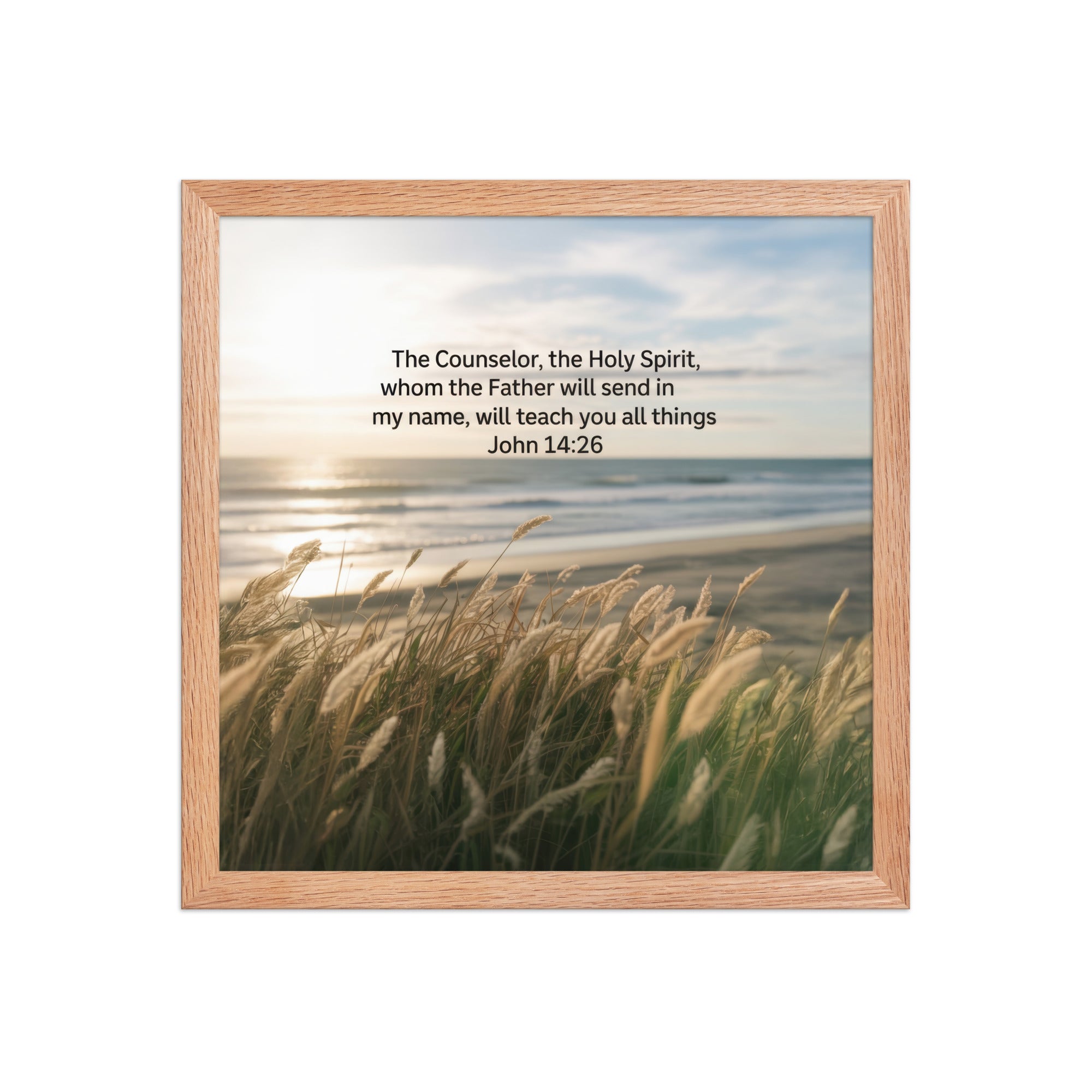 John 14:26 Bible Verse in my name Enhanced Matte Paper Framed Poster Red Oak 14″×14″