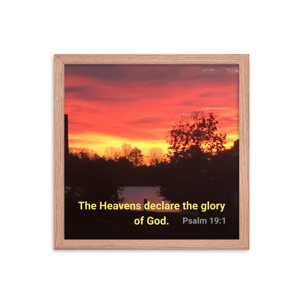 Psalm 19:1 Bible Verse, Sunset Glory Enhanced Matte Paper Framed Poster Wall Art Red Oak 14″×14″