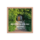 Revelation 3:20 Bible Verse, Garden Doorway Enhanced Matte Paper Framed Poster Wall Art Red Oak 14″×14″