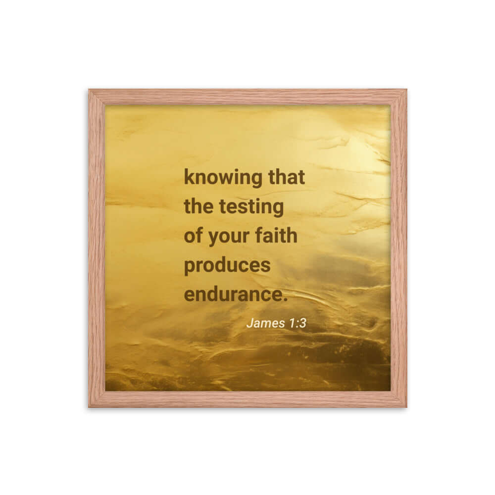 James 1:3 Bible Verse, testing of your faith Enhanced Matte Paper Framed Poster Wall Art Red Oak 14″×14″