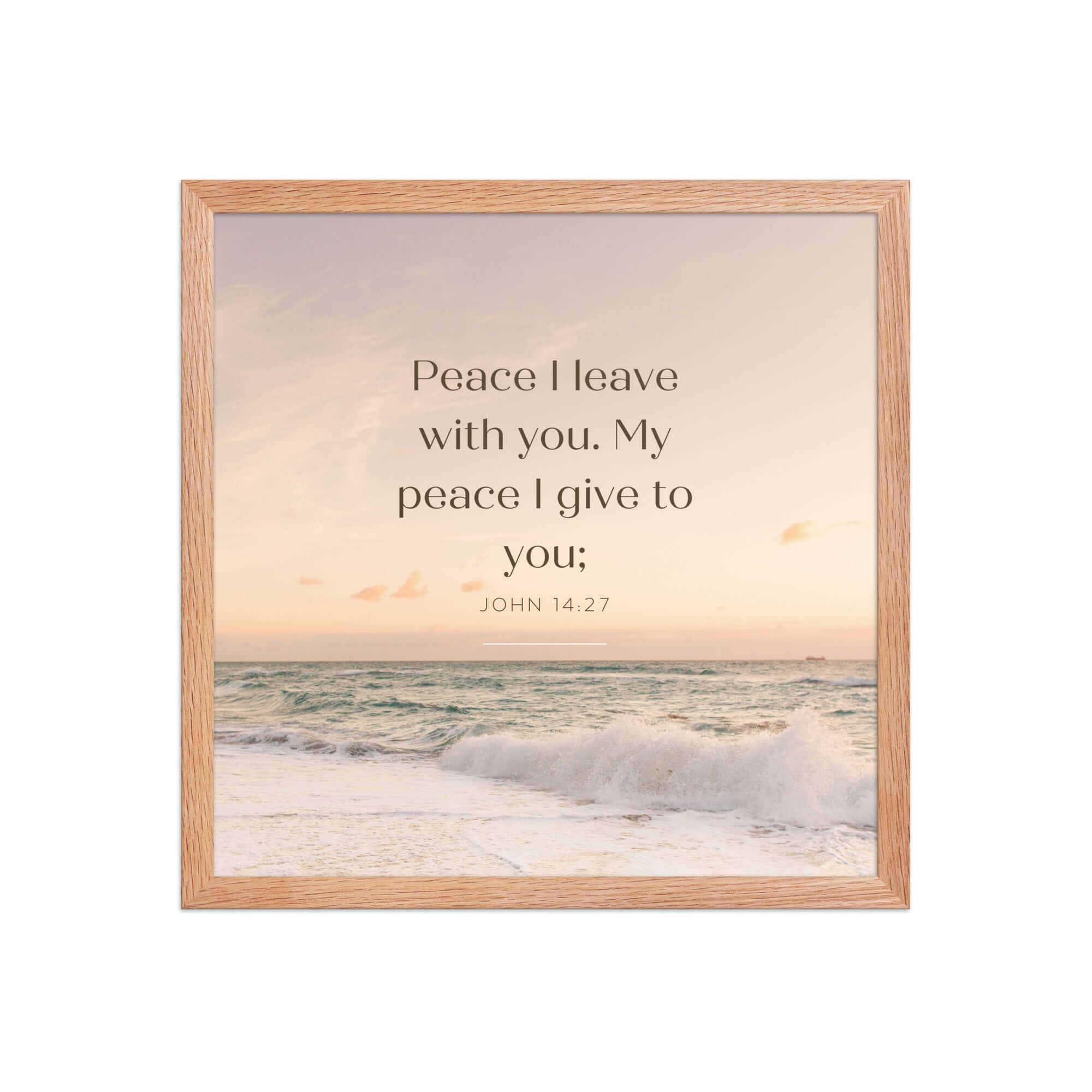 John 14:27 Bible Verse, not as the Enhanced Matte Paper Framed Poster Wall Art Red Oak 16″×16″