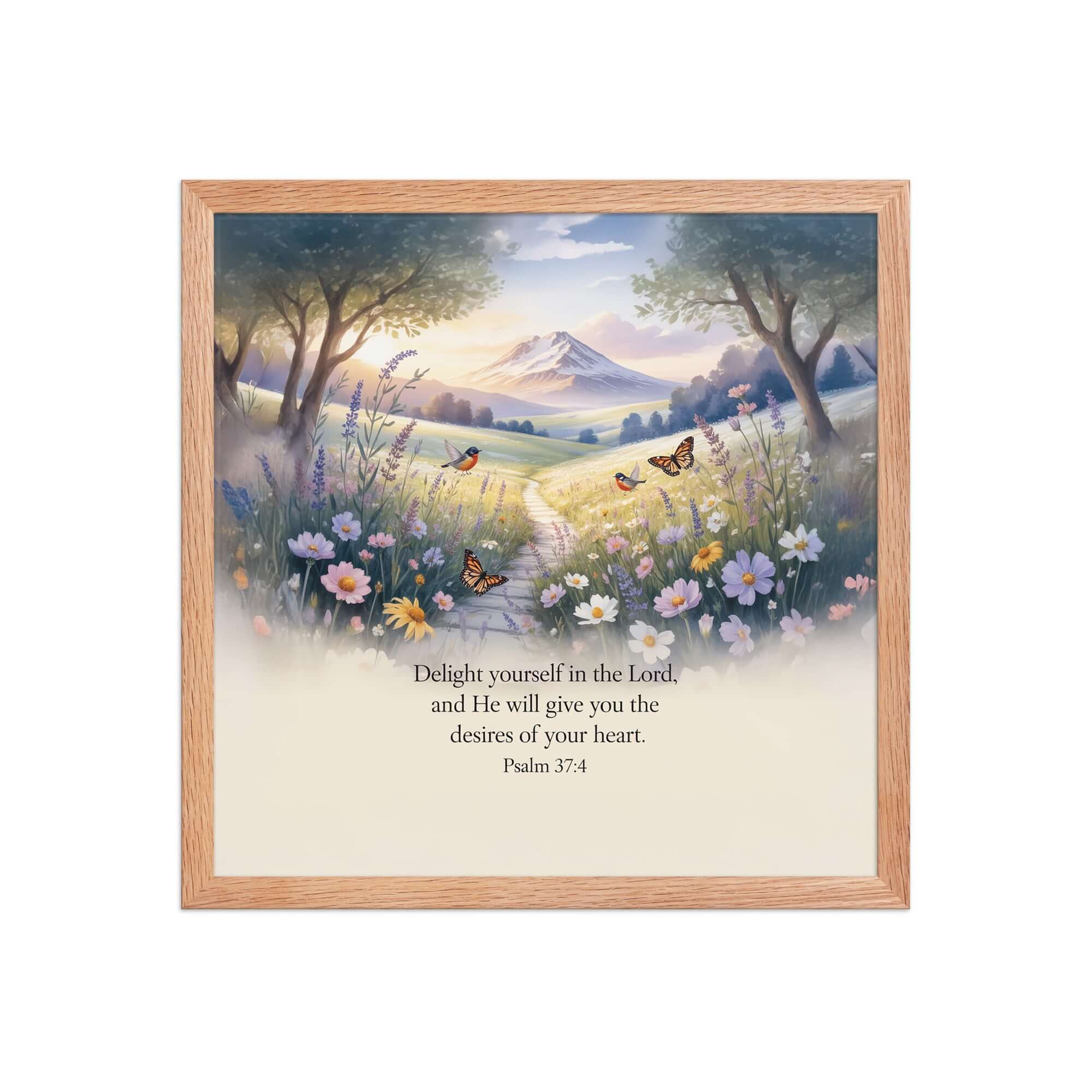 Psalm 37:4 Bible Verse, Delight Enhanced Matte Paper Framed Poster Red Oak 16″×16″