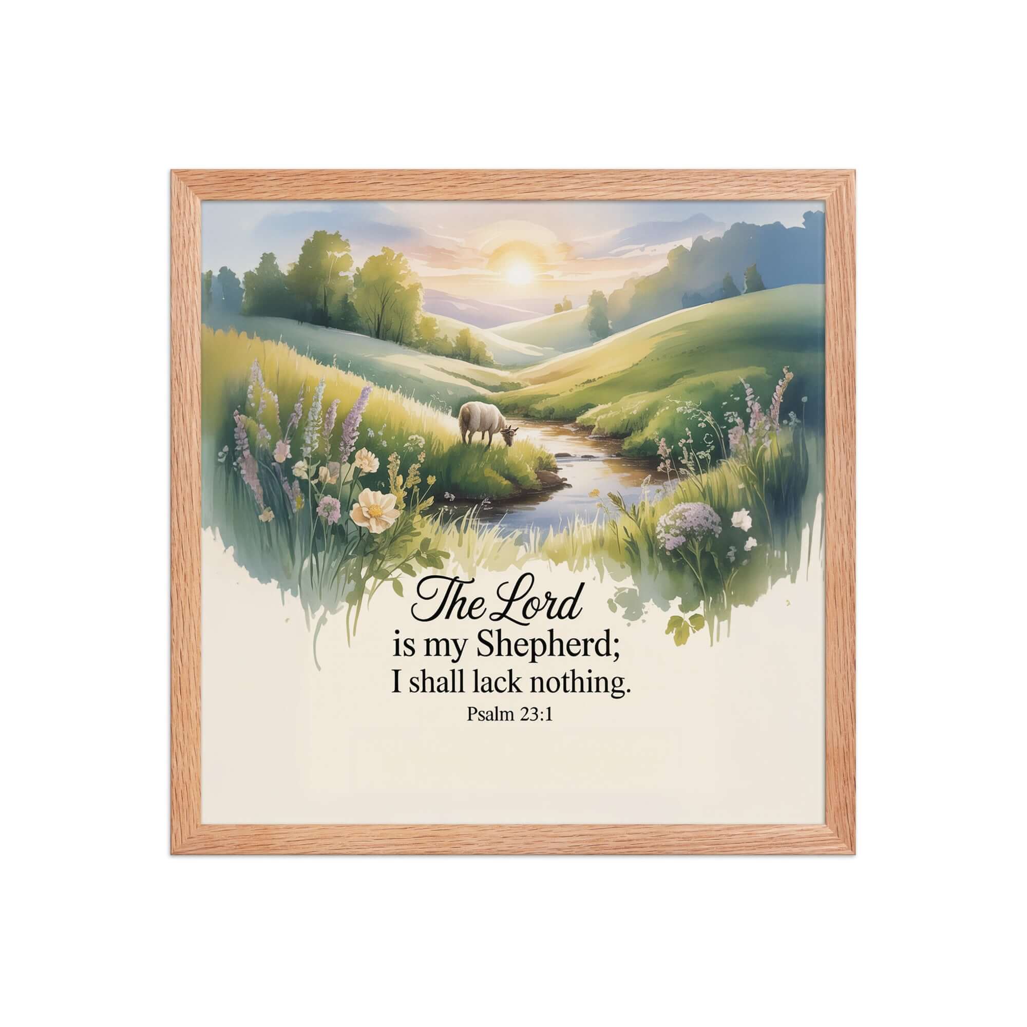 Psalm 23:1 Bible Verse, Lord Enhanced Matte Paper Framed Poster Red Oak 16″×16″