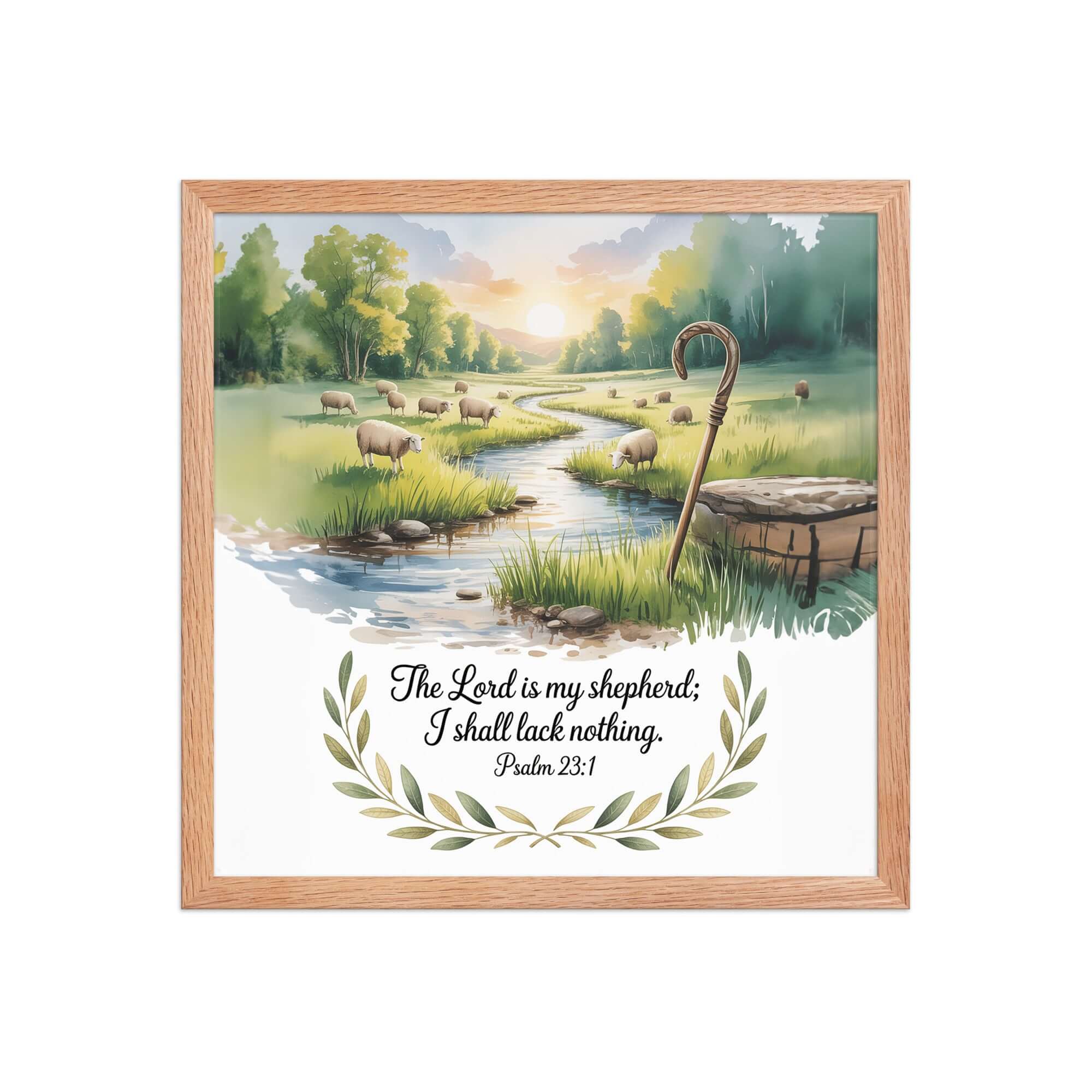 Psalm 23:1 Bible Verse, is my Enhanced Matte Paper Framed Poster Red Oak 16″×16″