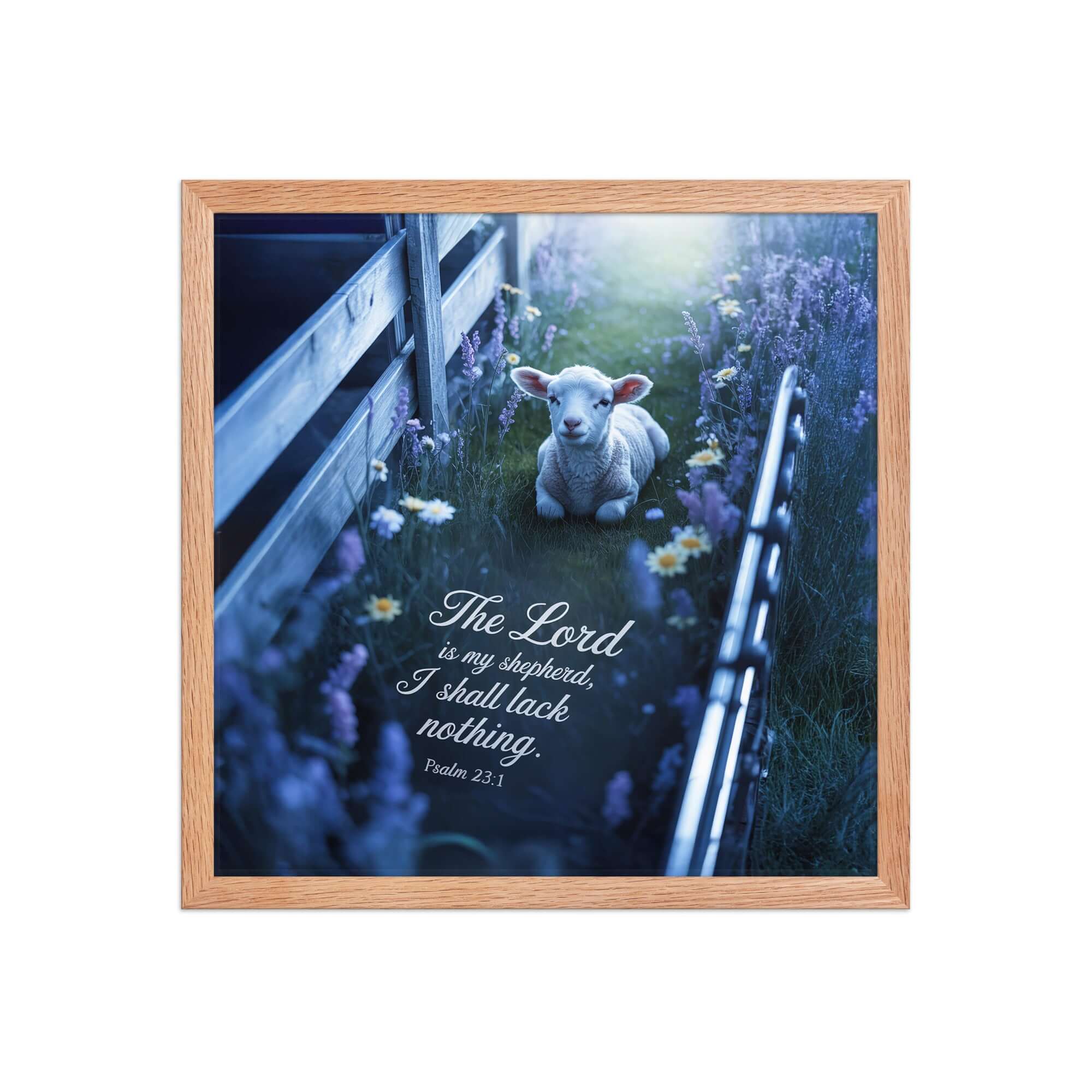 Psalm 23:1 Bible Verse, Shepherd Enhanced Matte Paper Framed Poster Red Oak 16″×16″