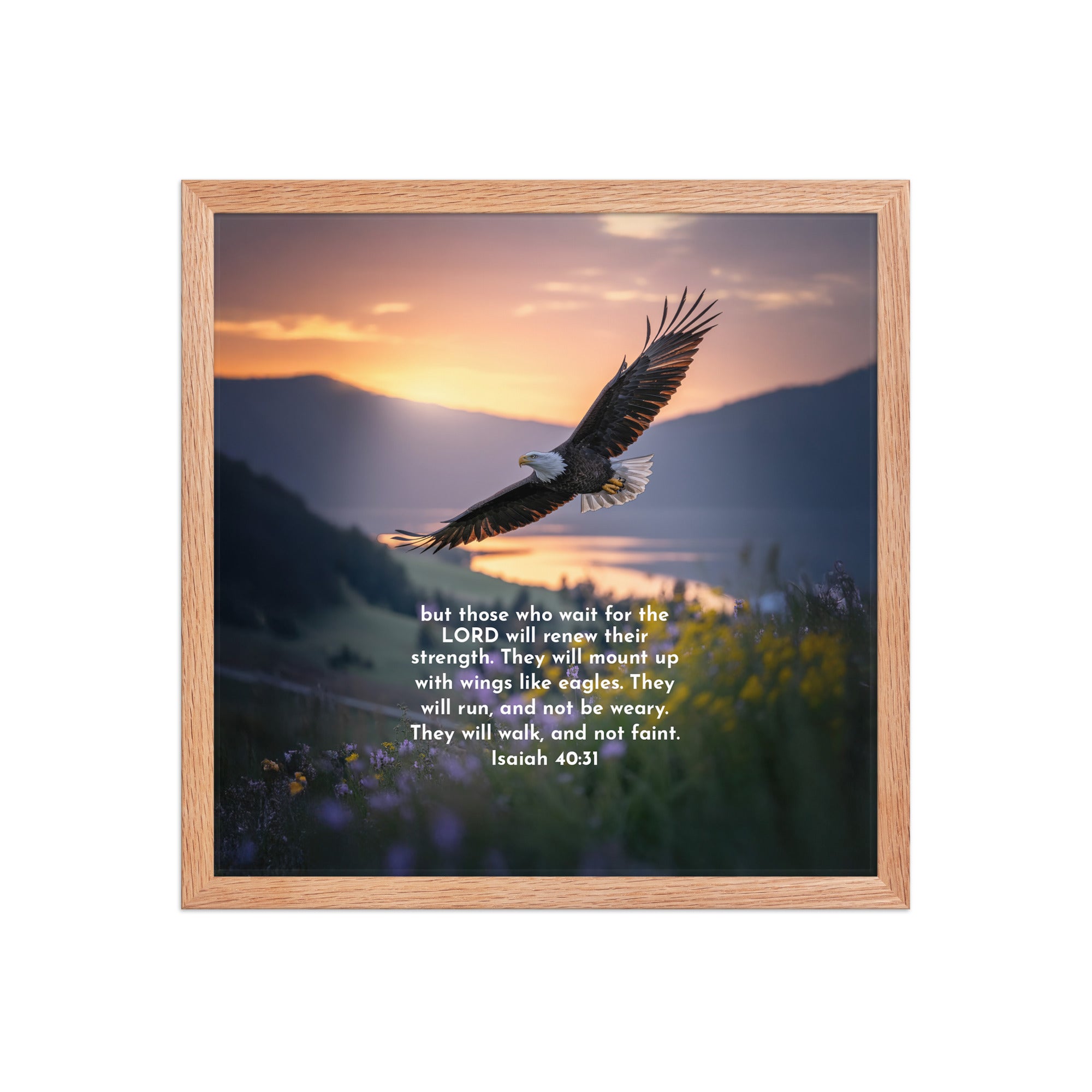 Isaiah 40:31 Bible Verse Renew Strength Enhanced Matte Paper Framed Poster Red Oak 16″×16″