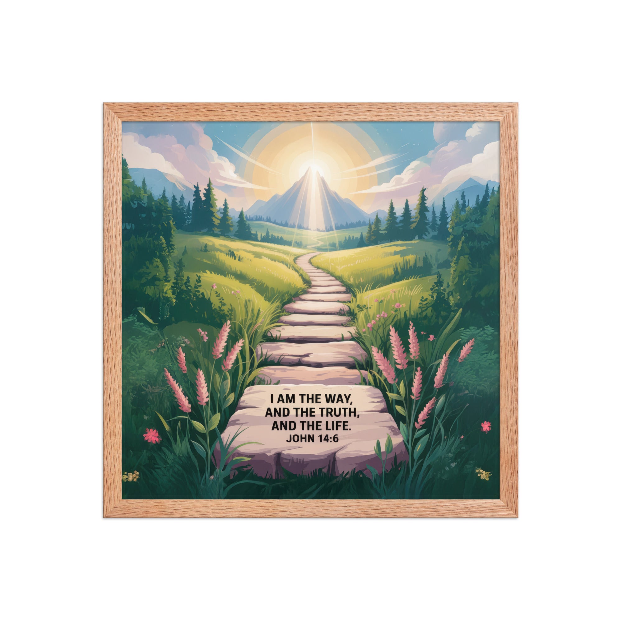 John 14:6 Bible Verse The Truth Enhanced Matte Paper Framed Poster Red Oak 16″×16″