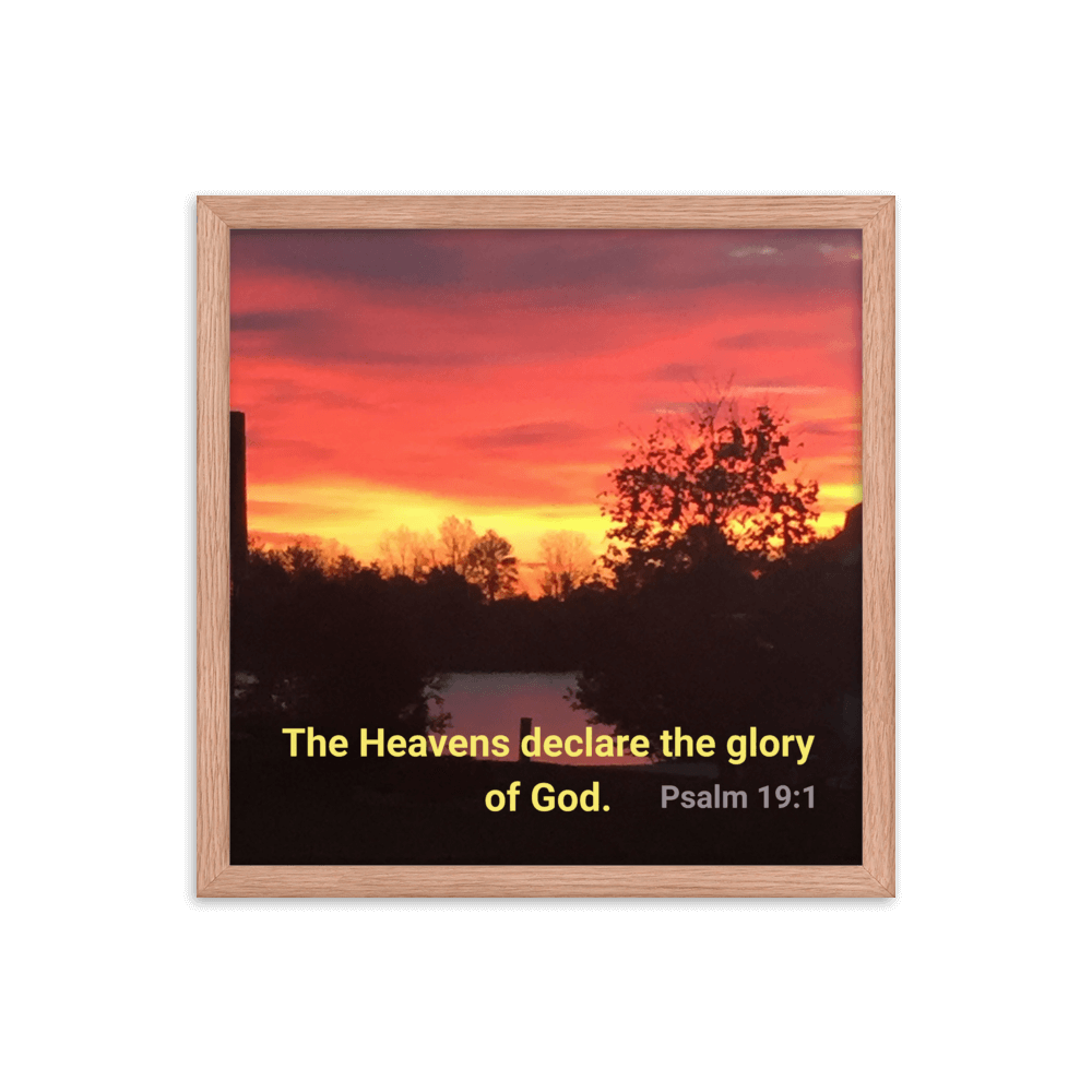 Psalm 19:1 Bible Verse, Sunset Glory Enhanced Matte Paper Framed Poster Wall Art Red Oak 16″×16″