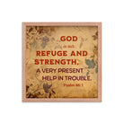 Psalm 46:1 Bible Verse, God is Our Refuge Enhanced Matte Paper Framed Poster Wall Art Red Oak 16″×16″