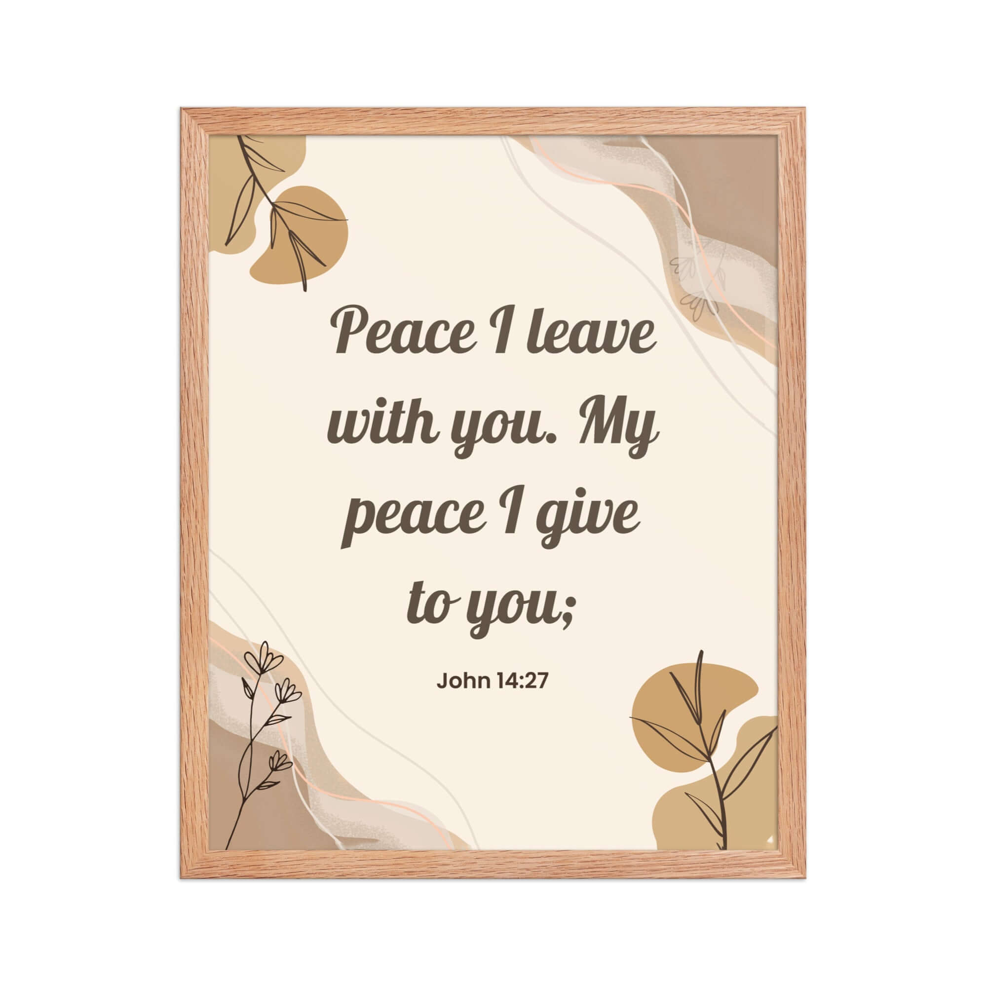John 14:27 Bible Verse, Peace I Enhanced Matte Paper Framed Poster Wall Art Red Oak 16″×20″