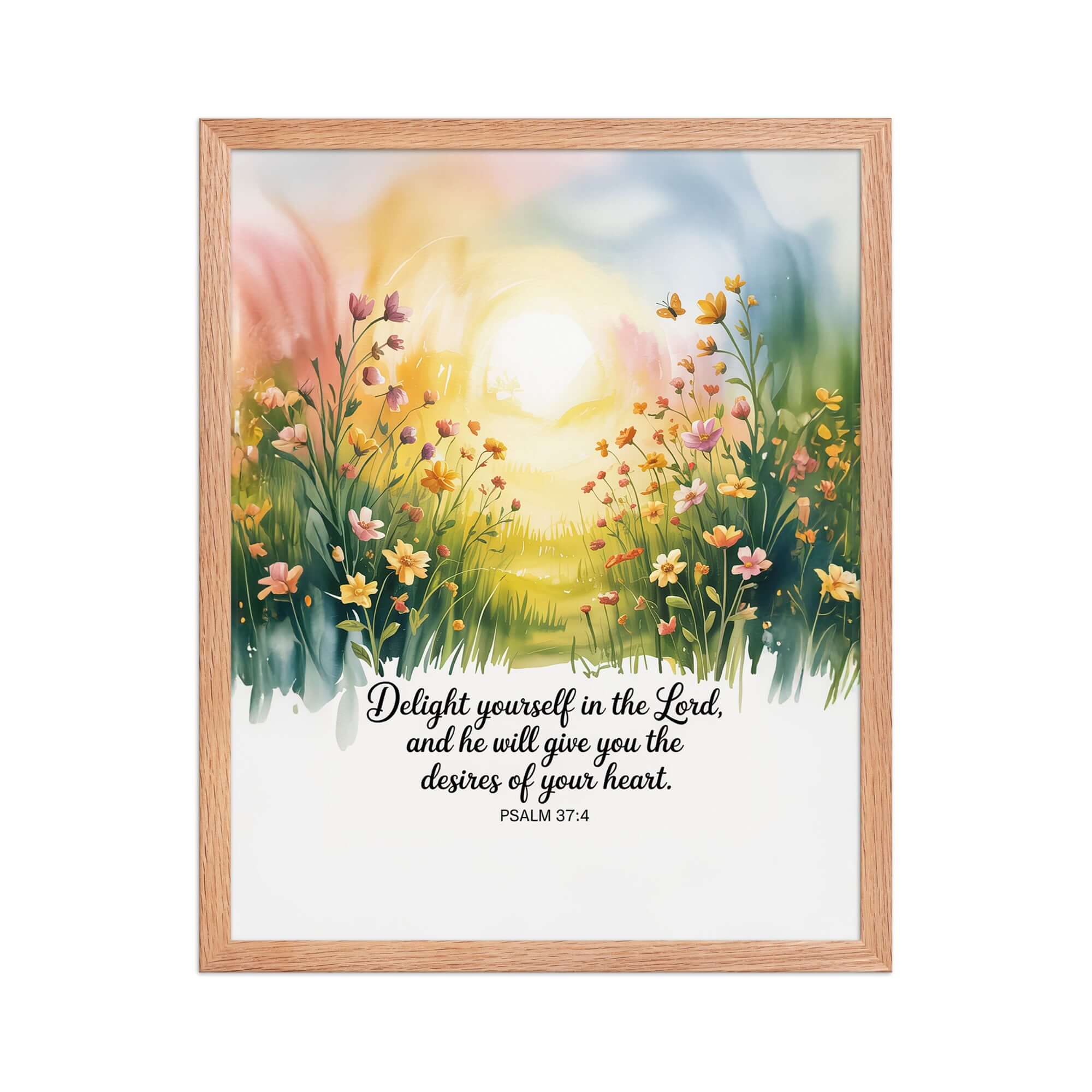 Psalm 37:4 Bible Verse, will give Enhanced Matte Paper Framed Poster Red Oak 16″×20″