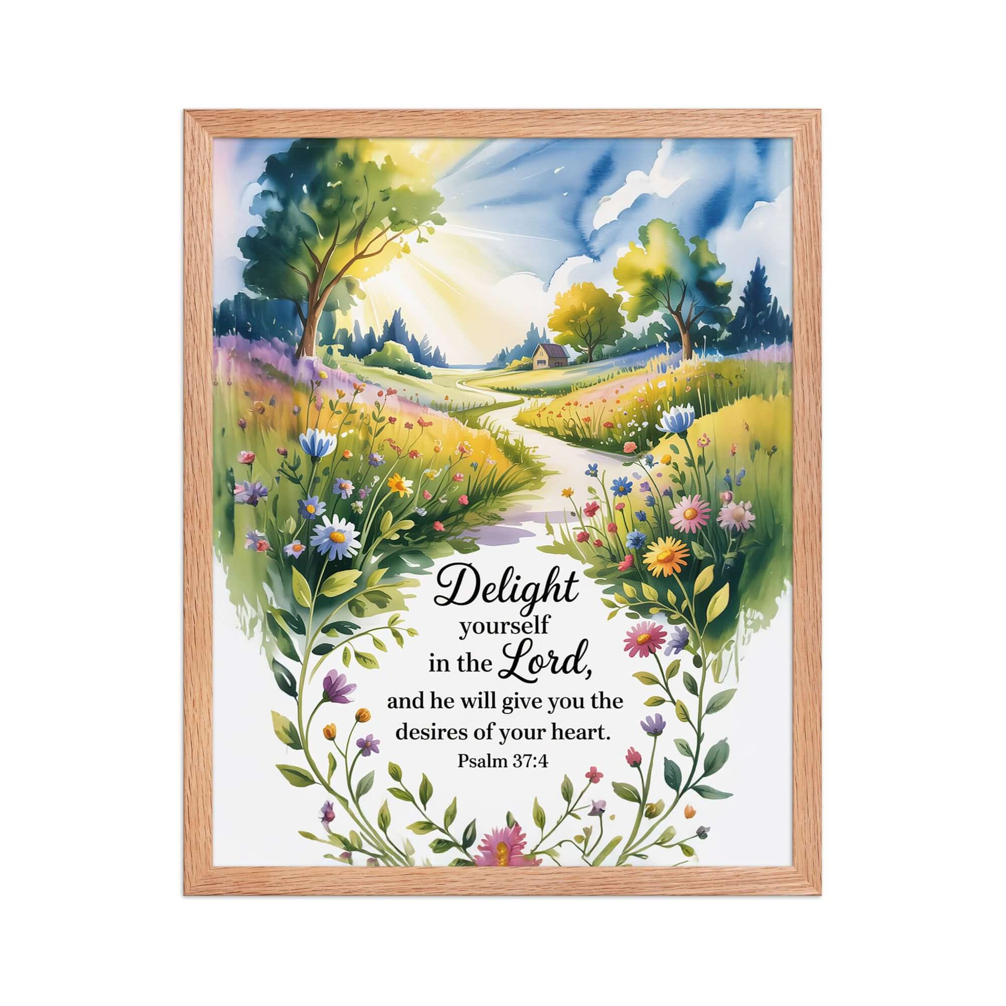 Psalm 37:4 Bible Verse, desires Enhanced Matte Paper Framed Poster Red Oak 16″×20″